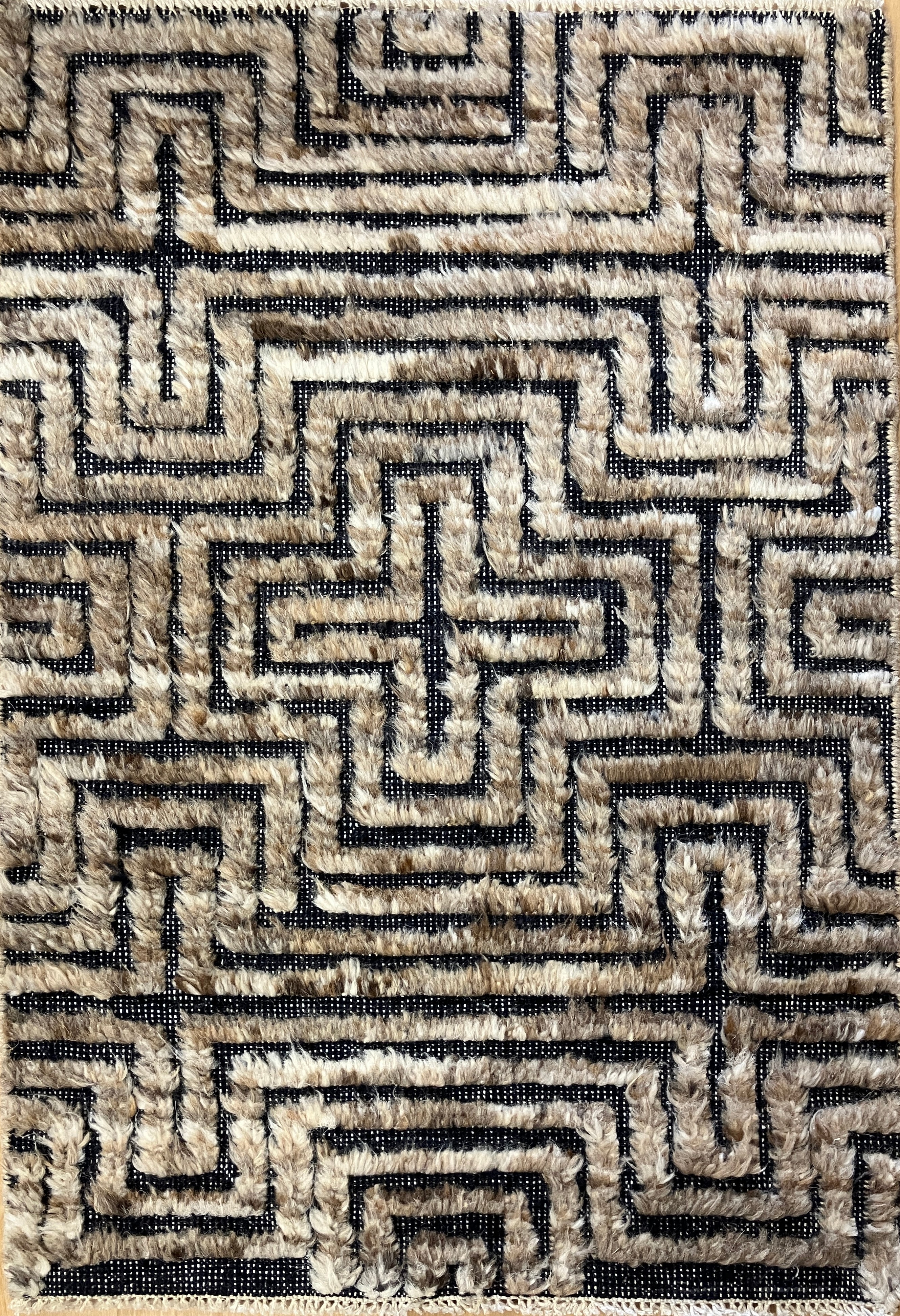 Souf Collection - 2'x3' Mats - 8'x10' & 10'x14' - Wool Moroccan Shag Style - Brown & Black - Hand Made Woven Area Rugs & Mats