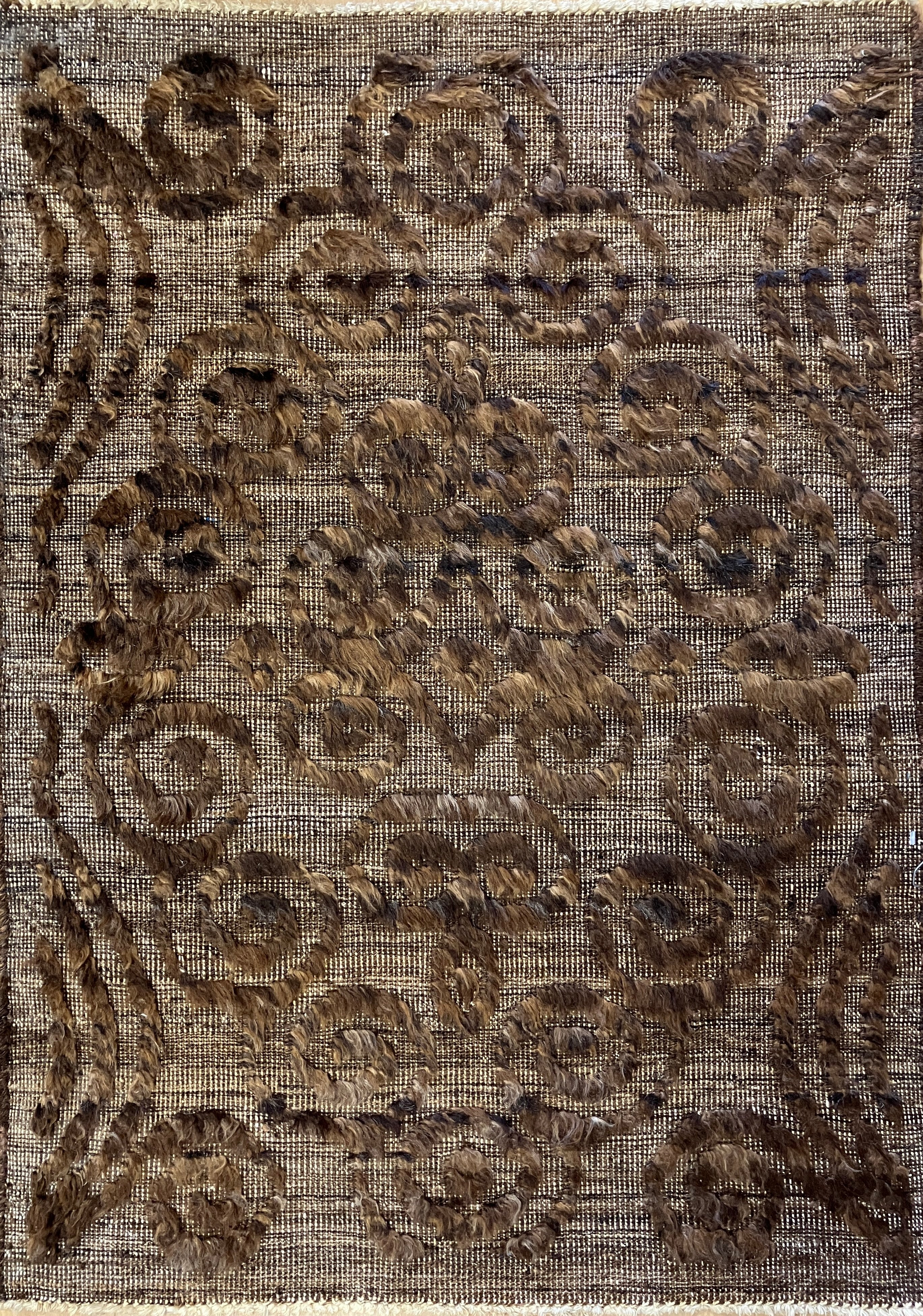 Souf Collection - 2' 04" x 3' 02" Mat - Moroccan Shag Style - Brown - Hand Made Wool Mat