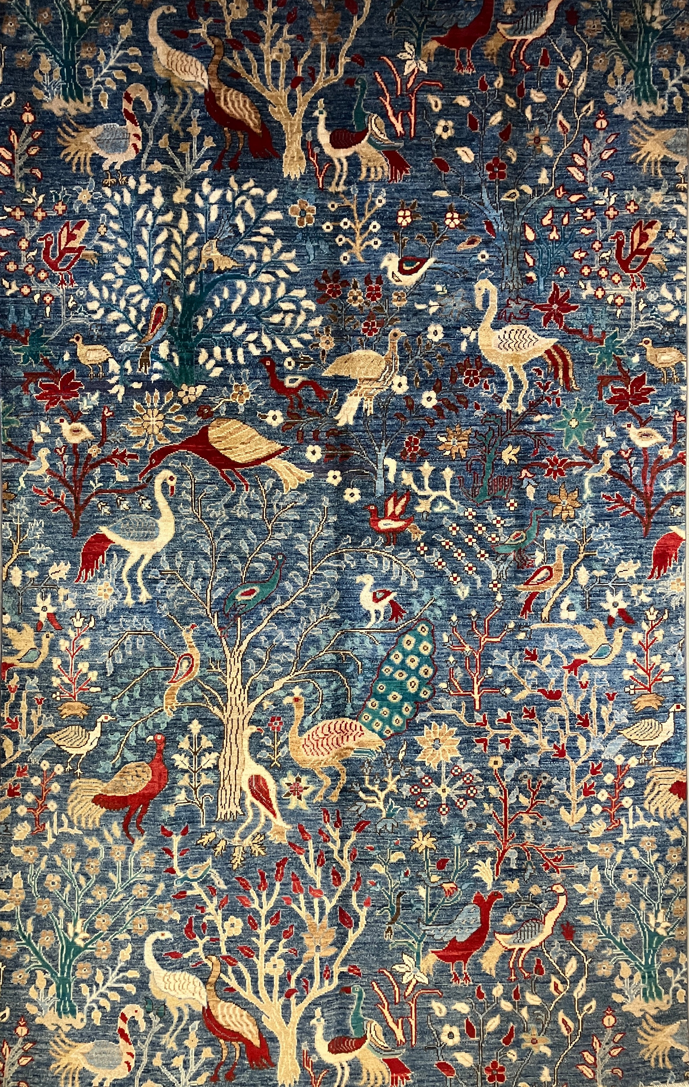 Nomad Collection - Exotic Birds of Paradise - 5' 07" x 8' 11" - Blue Landscape Bird Scene - Hand Knotted Area Rug