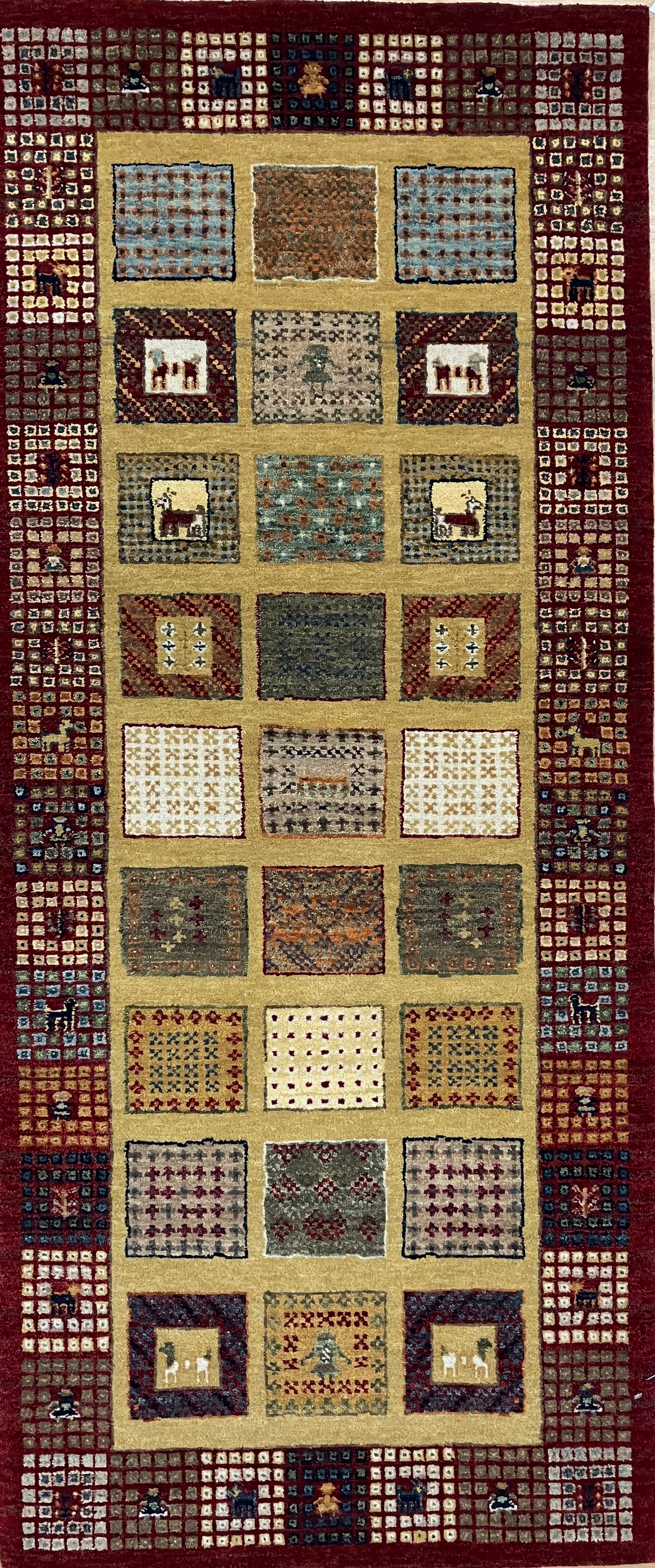 Royal Gabbeh - 2' 06" x 6' 00" Runner - Multicolor Animal Landscape - Hand Knotted Tribal Nomadic Rustic Wool Runner