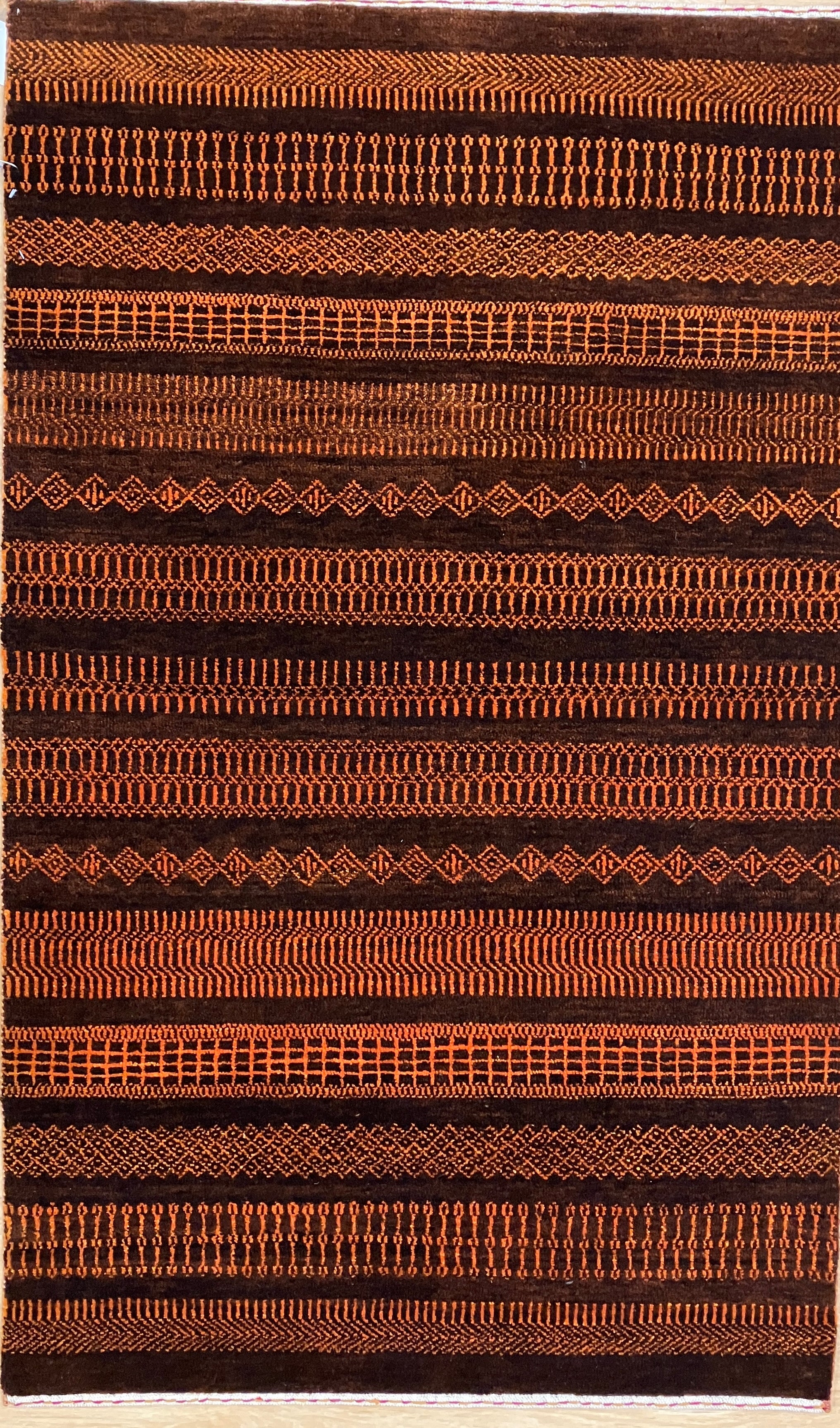 Sunrise Collection - 3' x 5' Rug - Brown & Orange - Hand Knotted with Hand Spun New Zealand Wool - Modern Contemporary Wool Rug