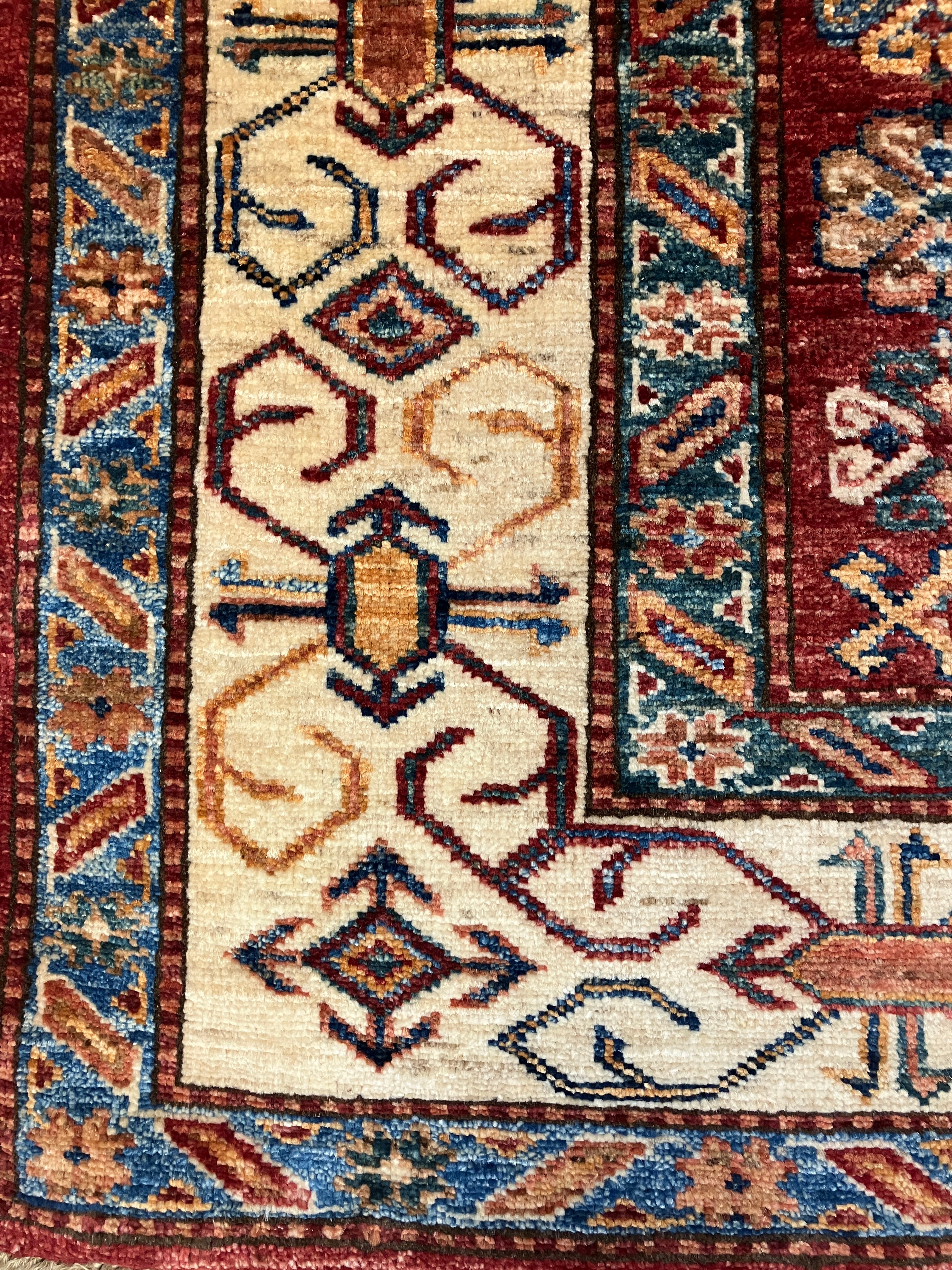 Super Kazak - 4' 00" x 6' 02" - Red Multicolor - Hand Knotted Wool Traditional Classic Kazak Rug