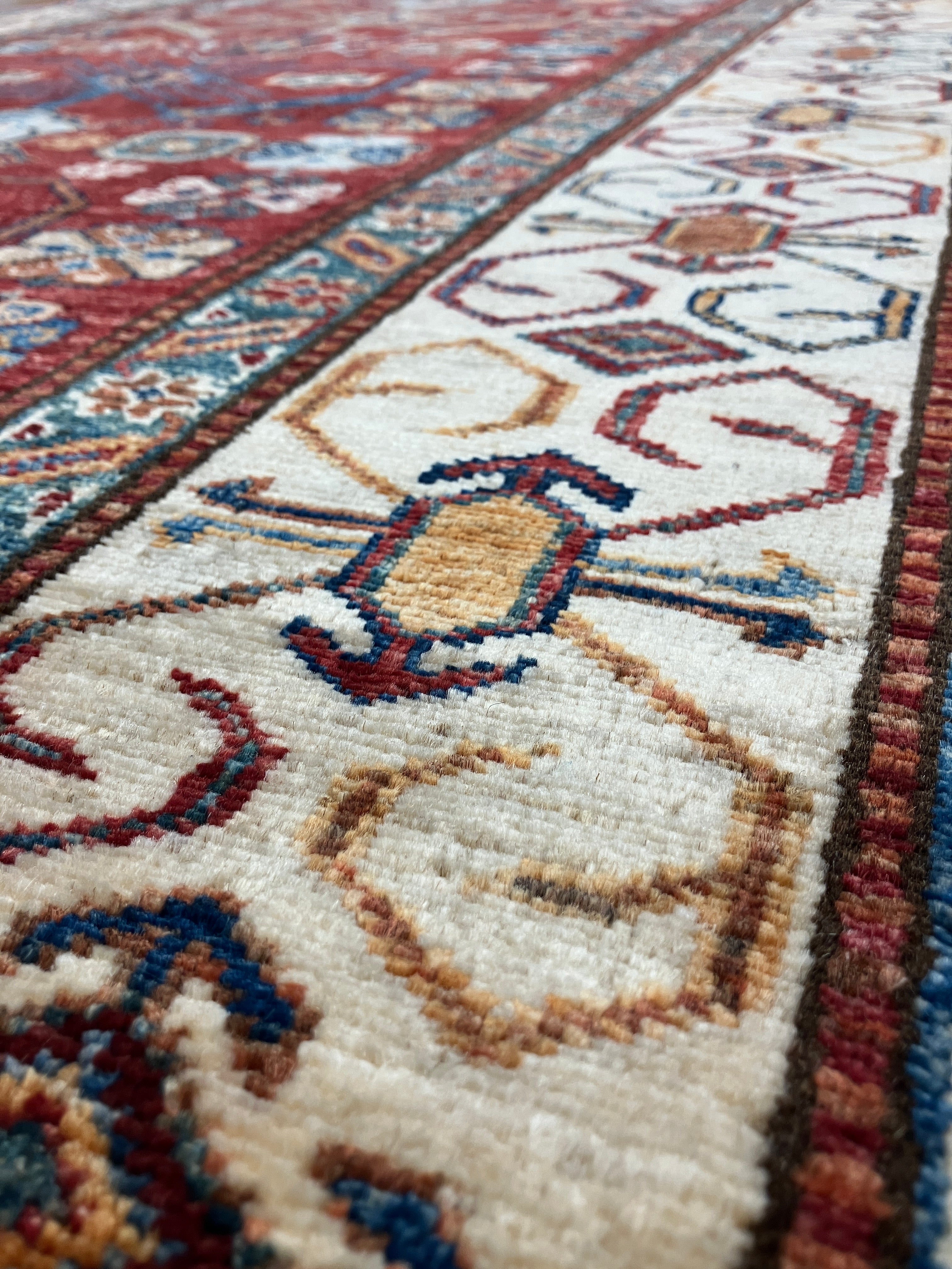 Super Kazak - 4' 00" x 6' 02" - Red Multicolor - Hand Knotted Wool Traditional Classic Kazak Rug