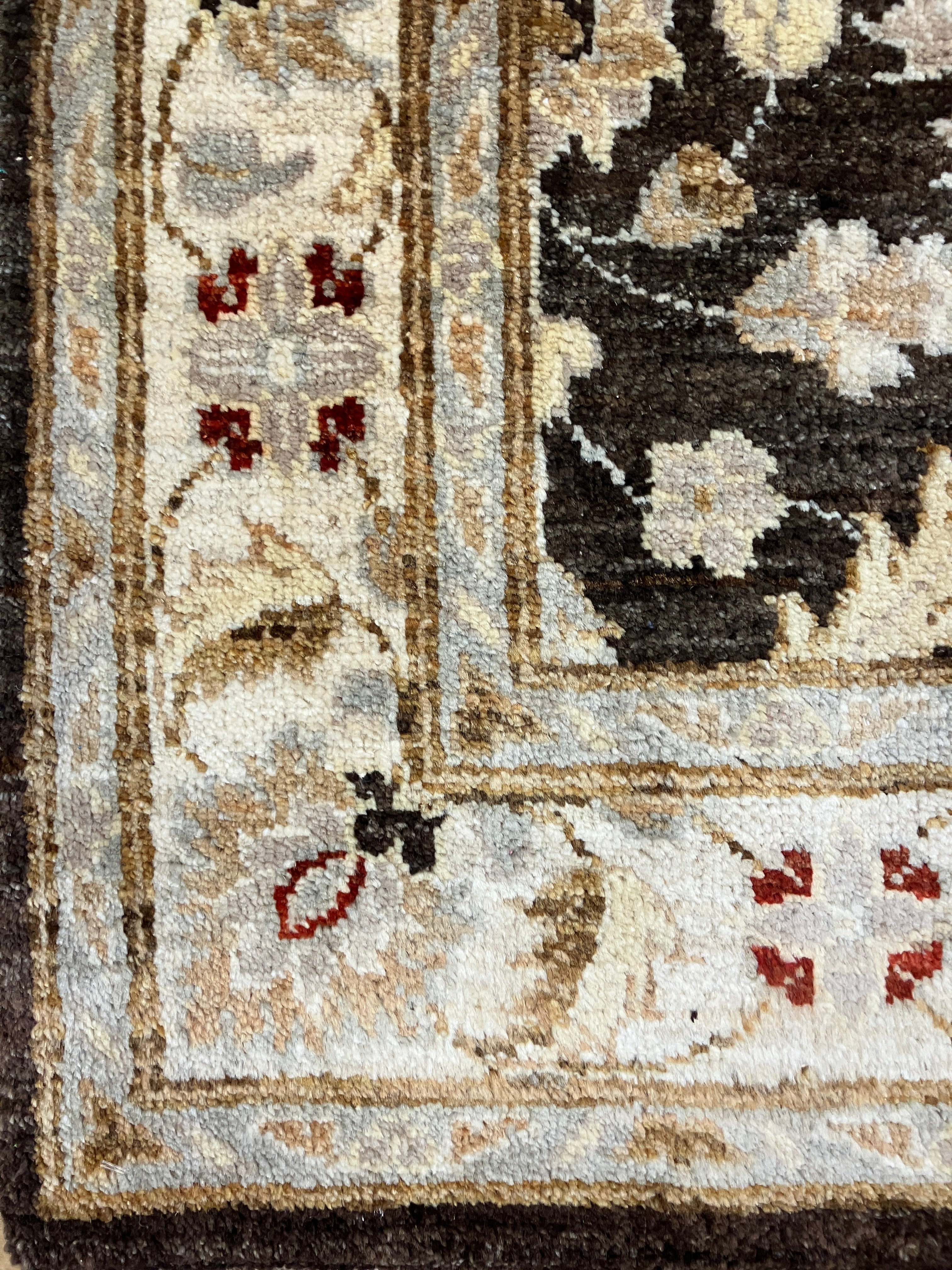 Fine Peshawar - 4' 02" x 6' 01" - Brown Ivory Red Grey - Hand Knotted Fine Peshawar Rug - Traditional Classic Rug