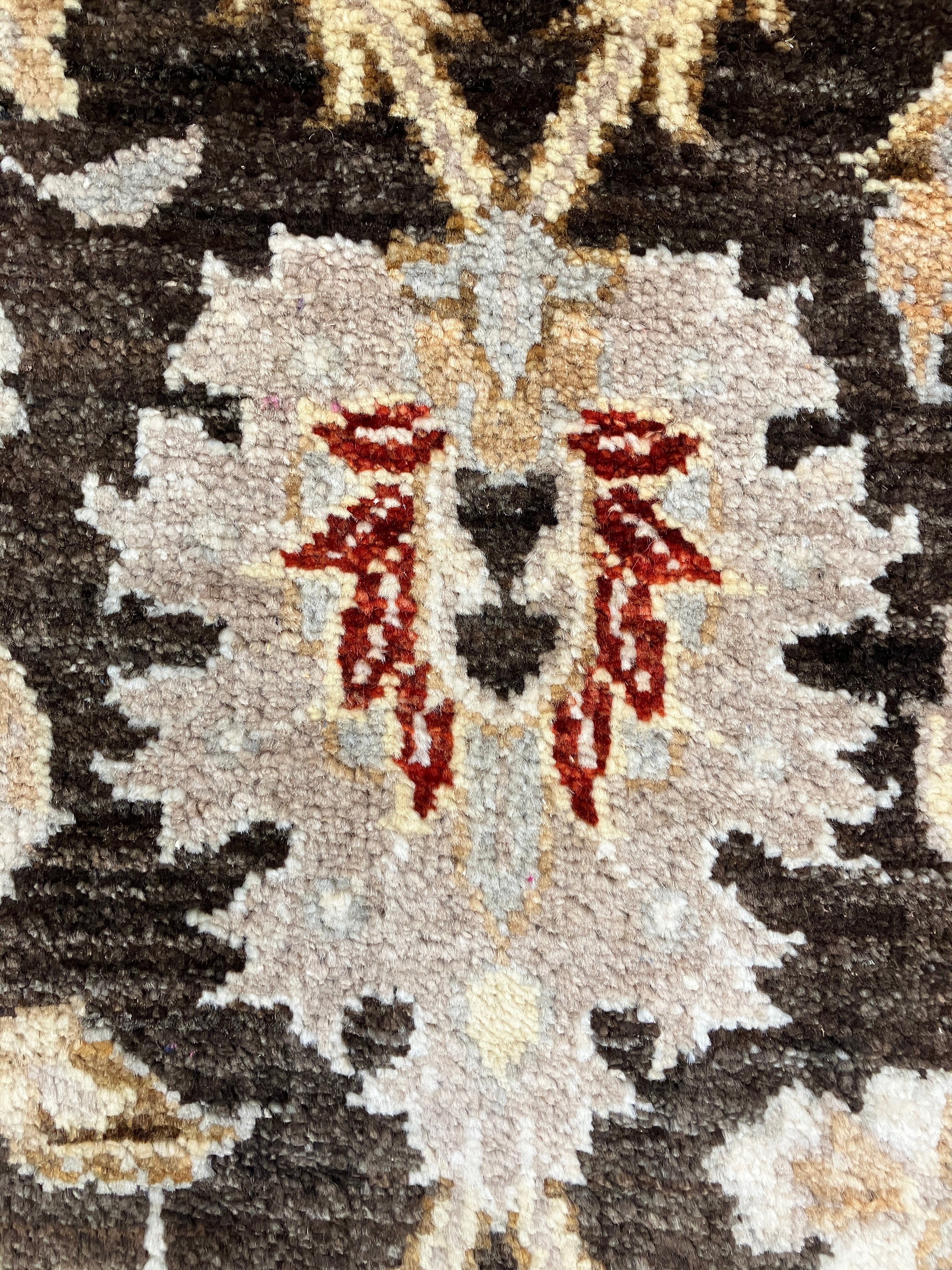 Fine Peshawar - 4' 02" x 6' 01" - Brown Ivory Red Grey - Hand Knotted Fine Peshawar Rug - Traditional Classic Rug