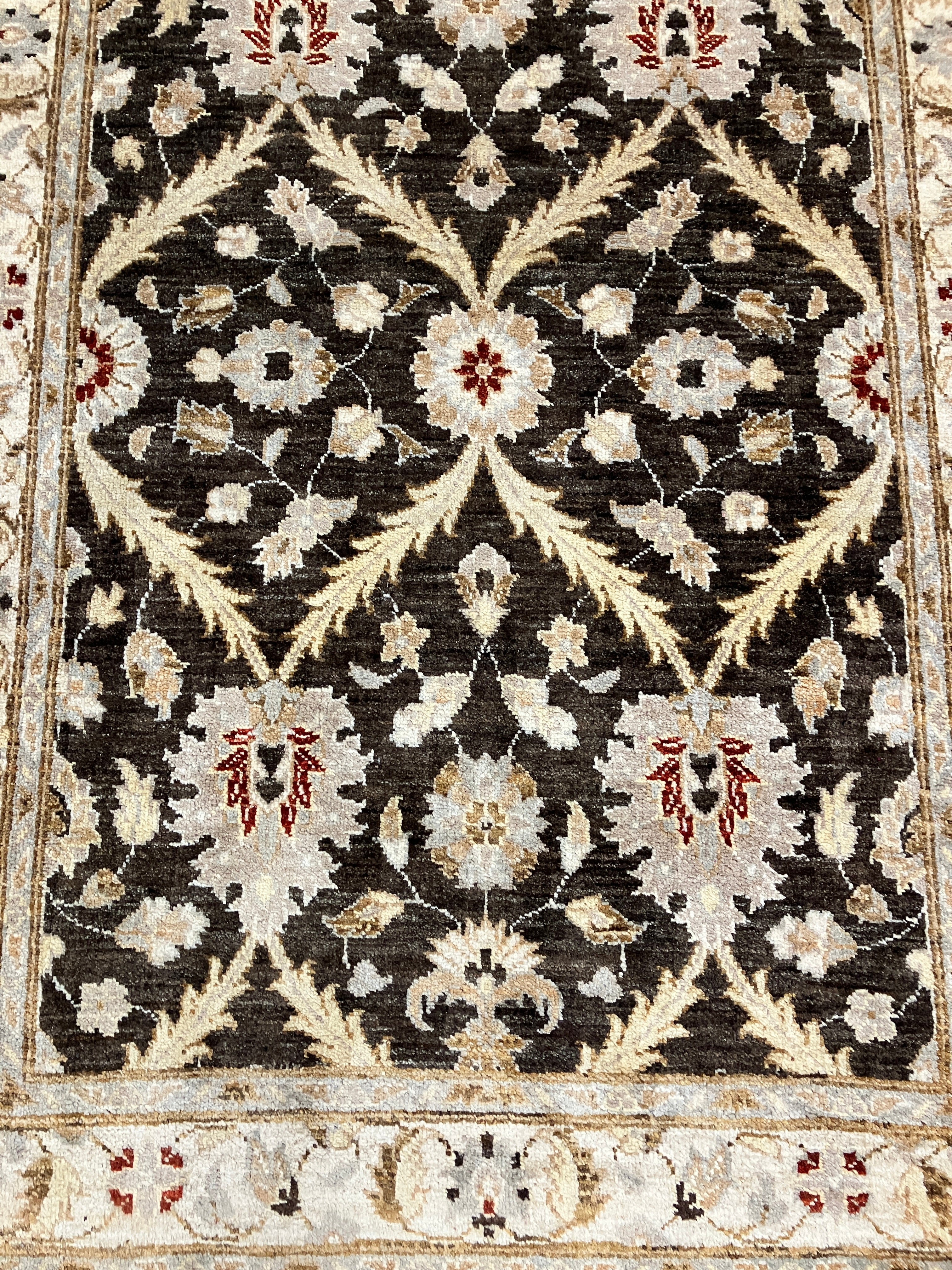 Fine Peshawar - 4' 02" x 6' 01" - Brown Ivory Red Grey - Hand Knotted Fine Peshawar Rug - Traditional Classic Rug
