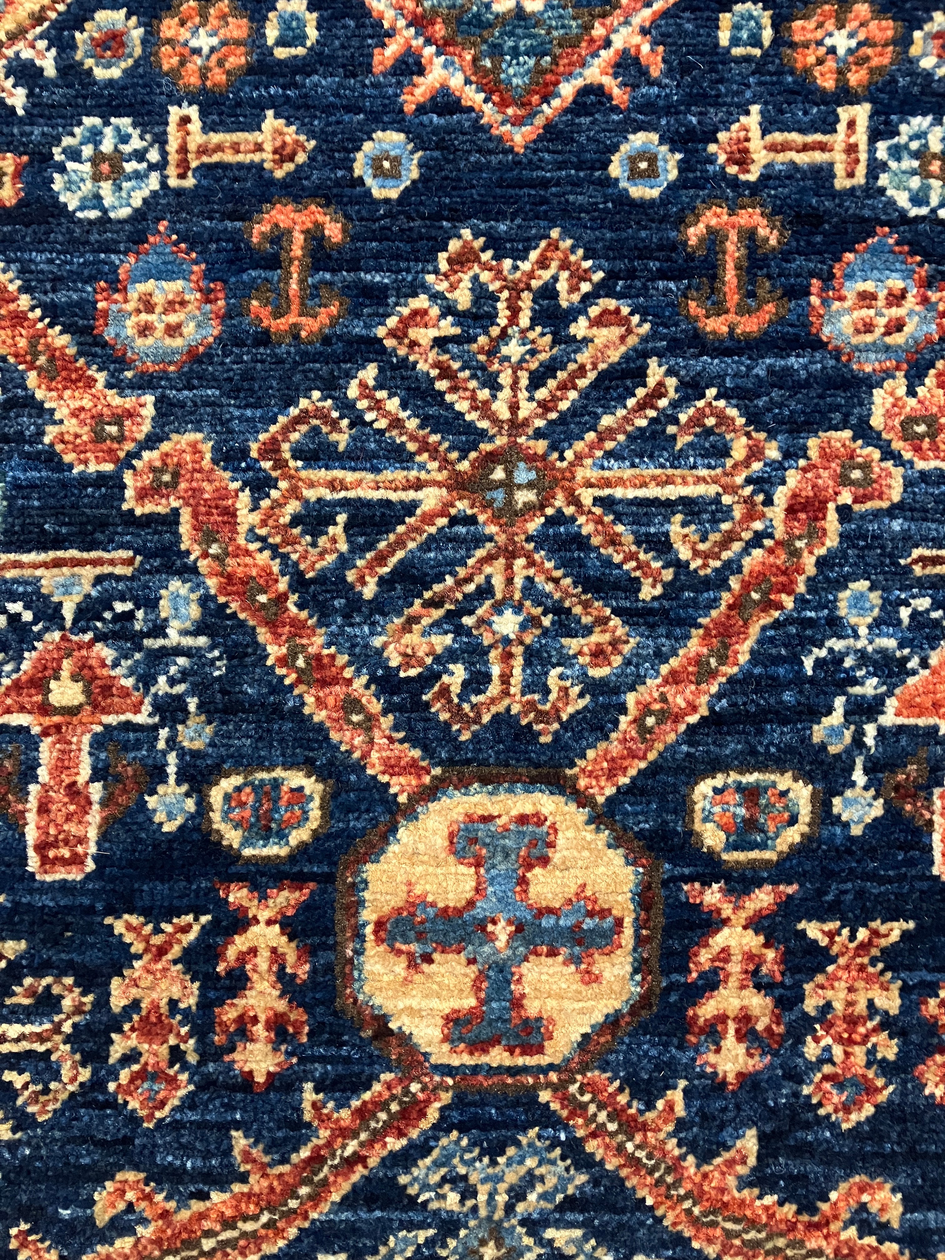 Aryana - 4' 02" x 6' 00" - Navy Blue & Rust  - Hand Knotted Aryana Rug - Traditional Classic Rug