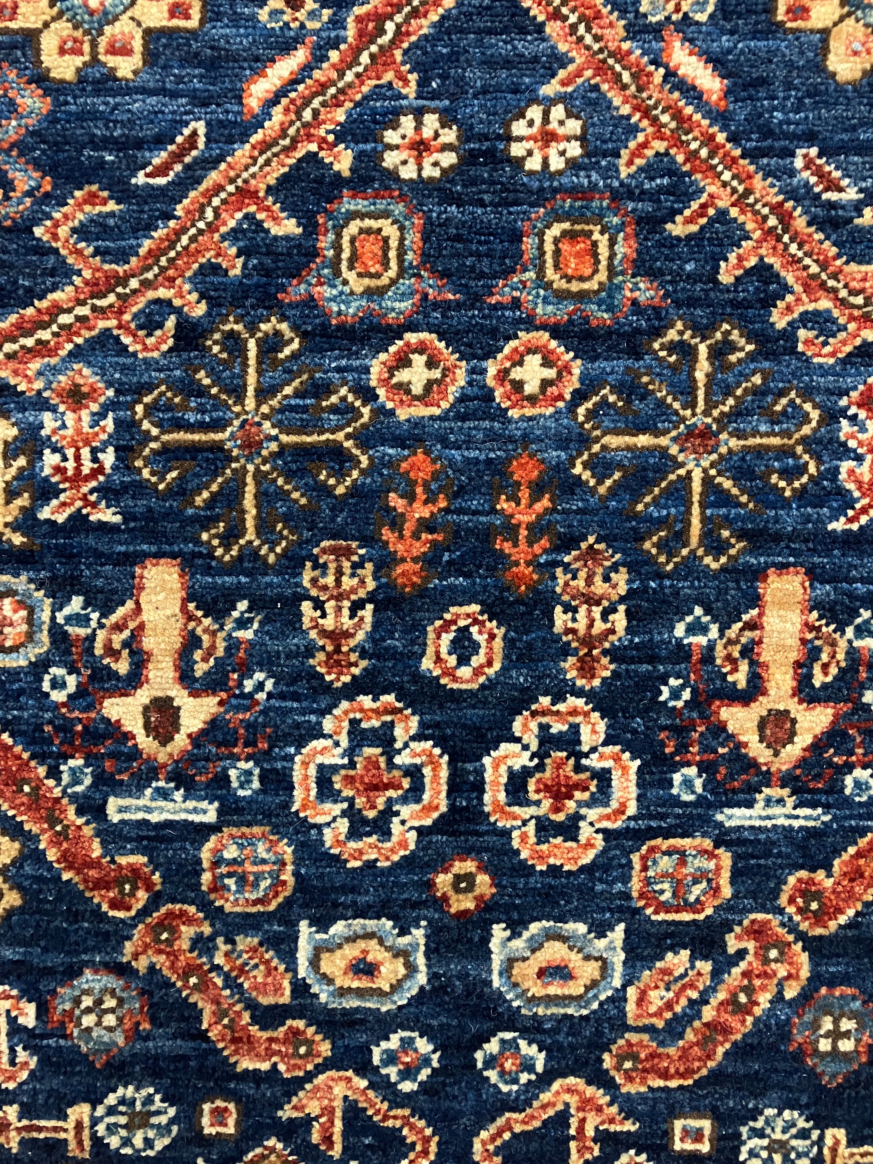 Aryana - 4' 02" x 6' 00" - Navy Blue & Rust  - Hand Knotted Aryana Rug - Traditional Classic Rug