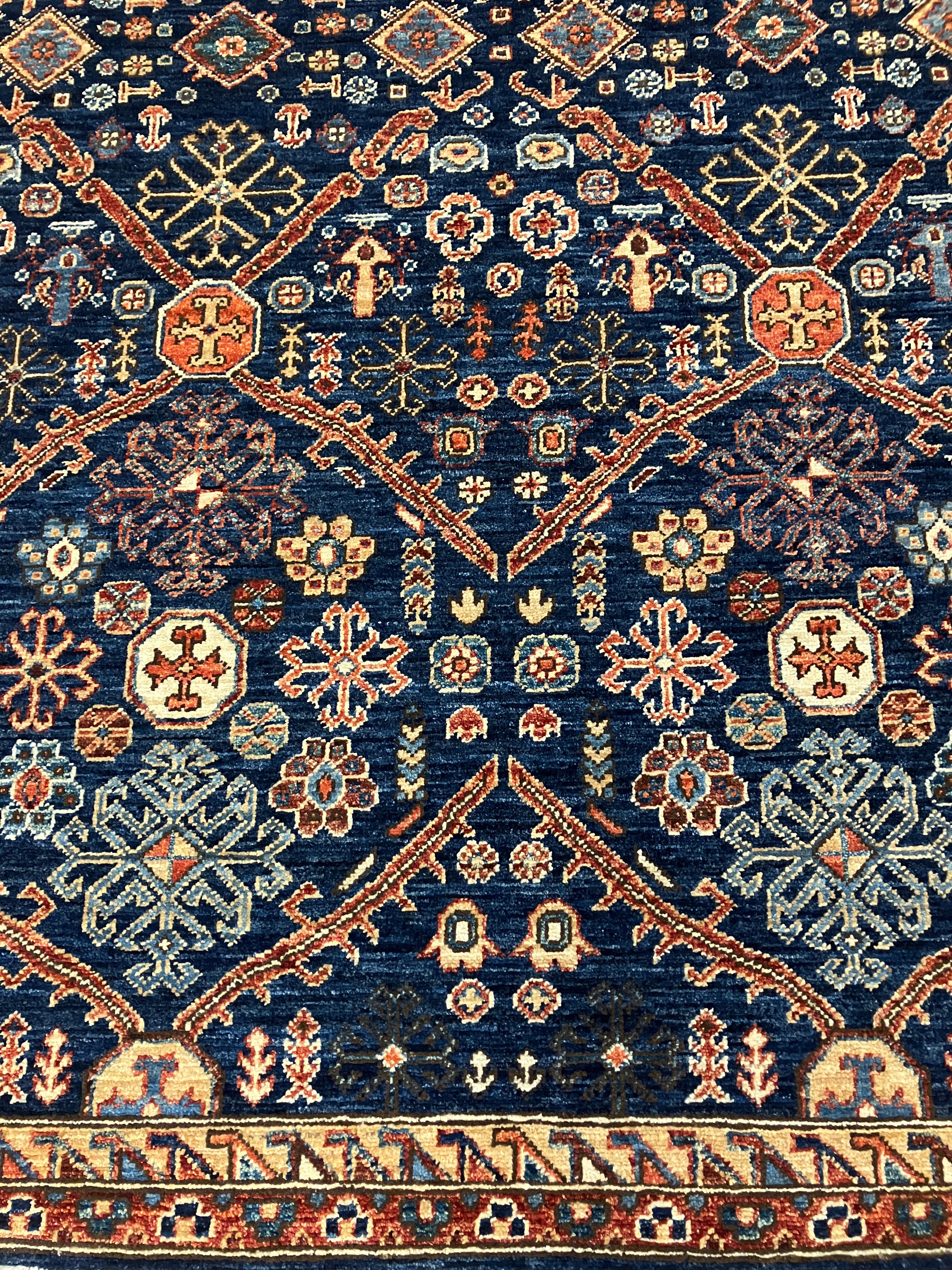 Aryana - 4' 02" x 6' 00" - Navy Blue & Rust  - Hand Knotted Aryana Rug - Traditional Classic Rug