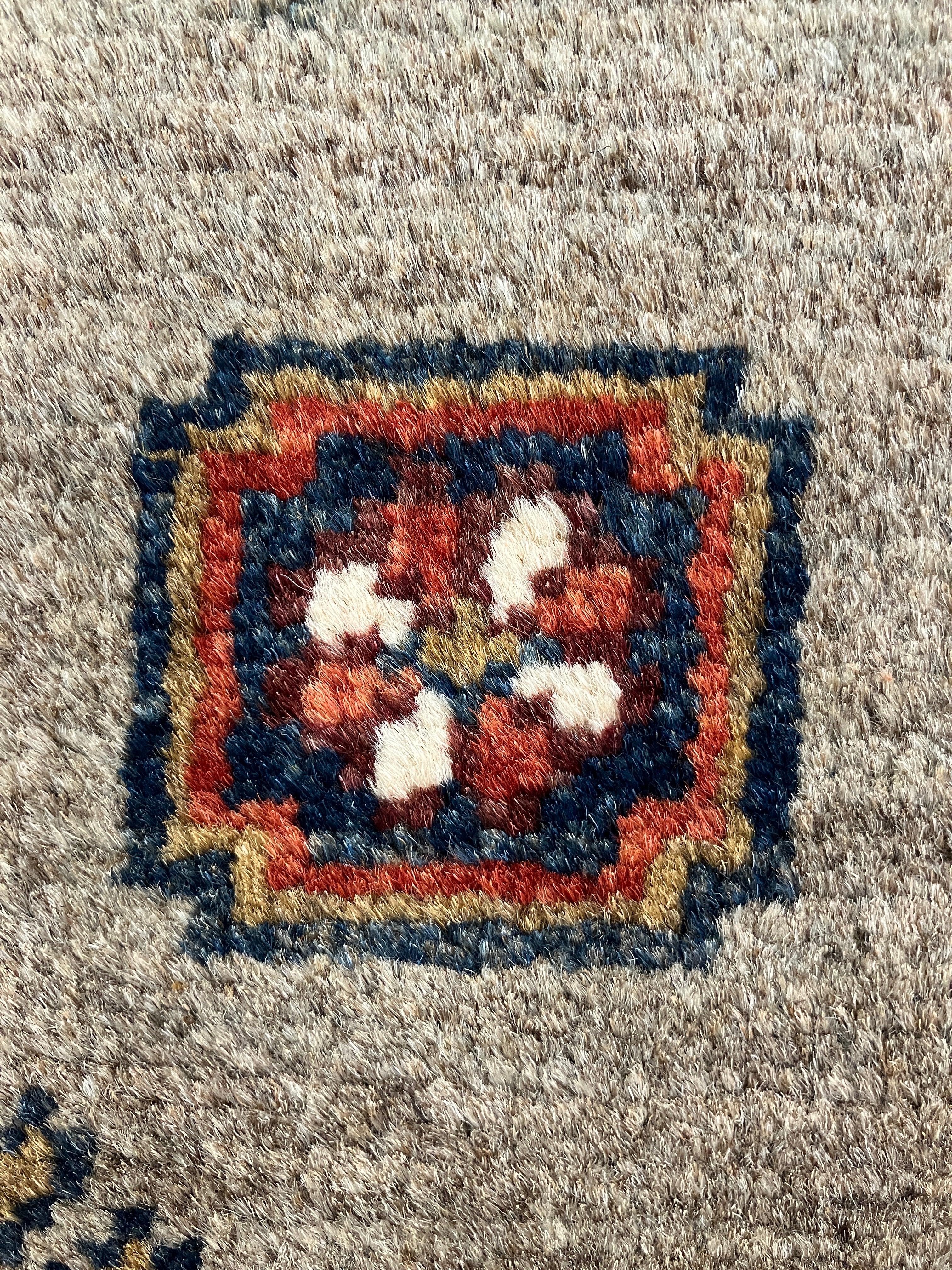 Fine Kazak - 4' 00" x 5' 09" - Grey Blue Red Ivory Brown - Hand Knotted Wool Traditional Classic Kazak Rug