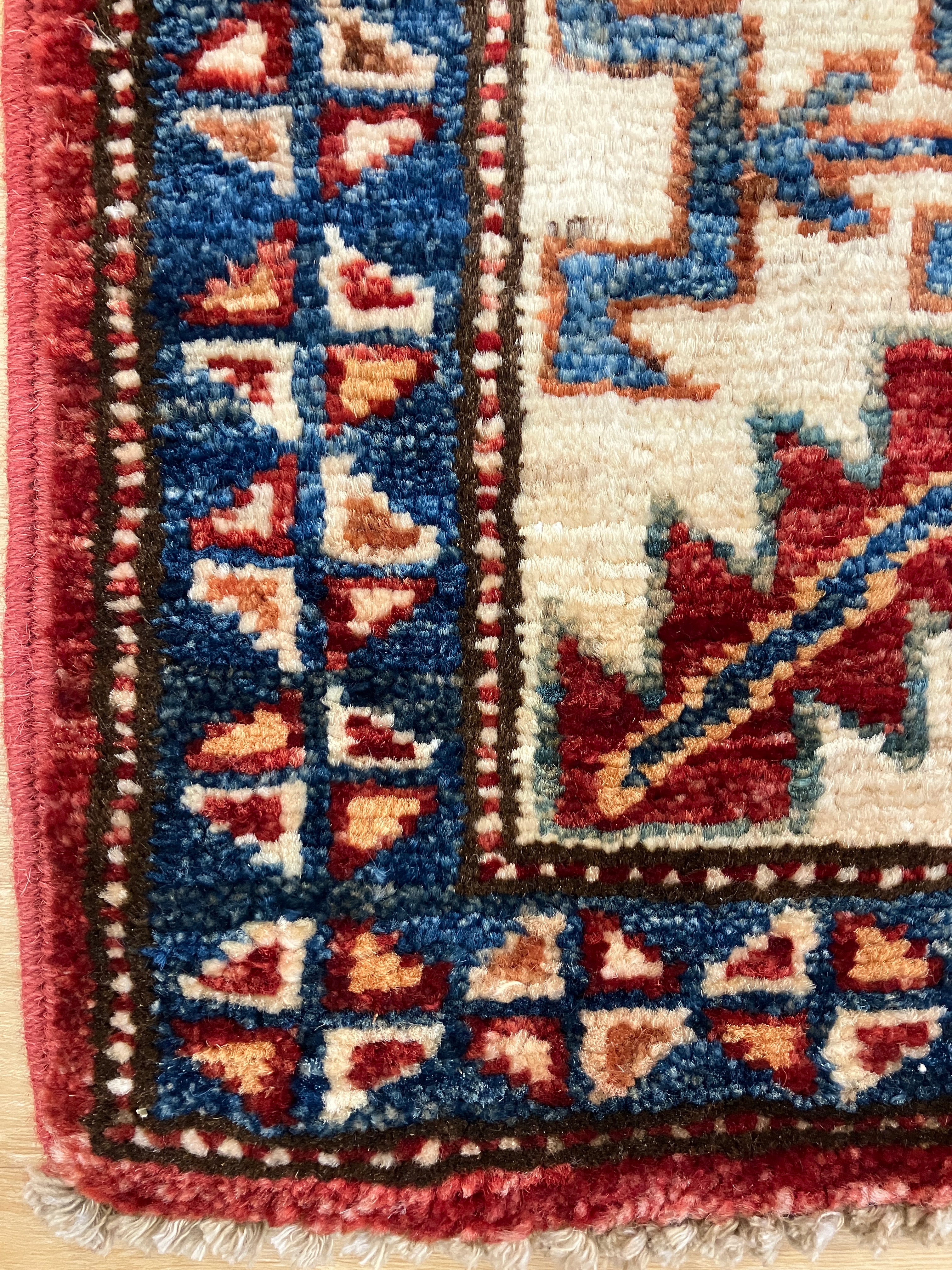 Super Kazak - 4' 00" x 5' 10" - Red Multicolor - Hand Knotted Wool Traditional Classic Super Kazak Rug