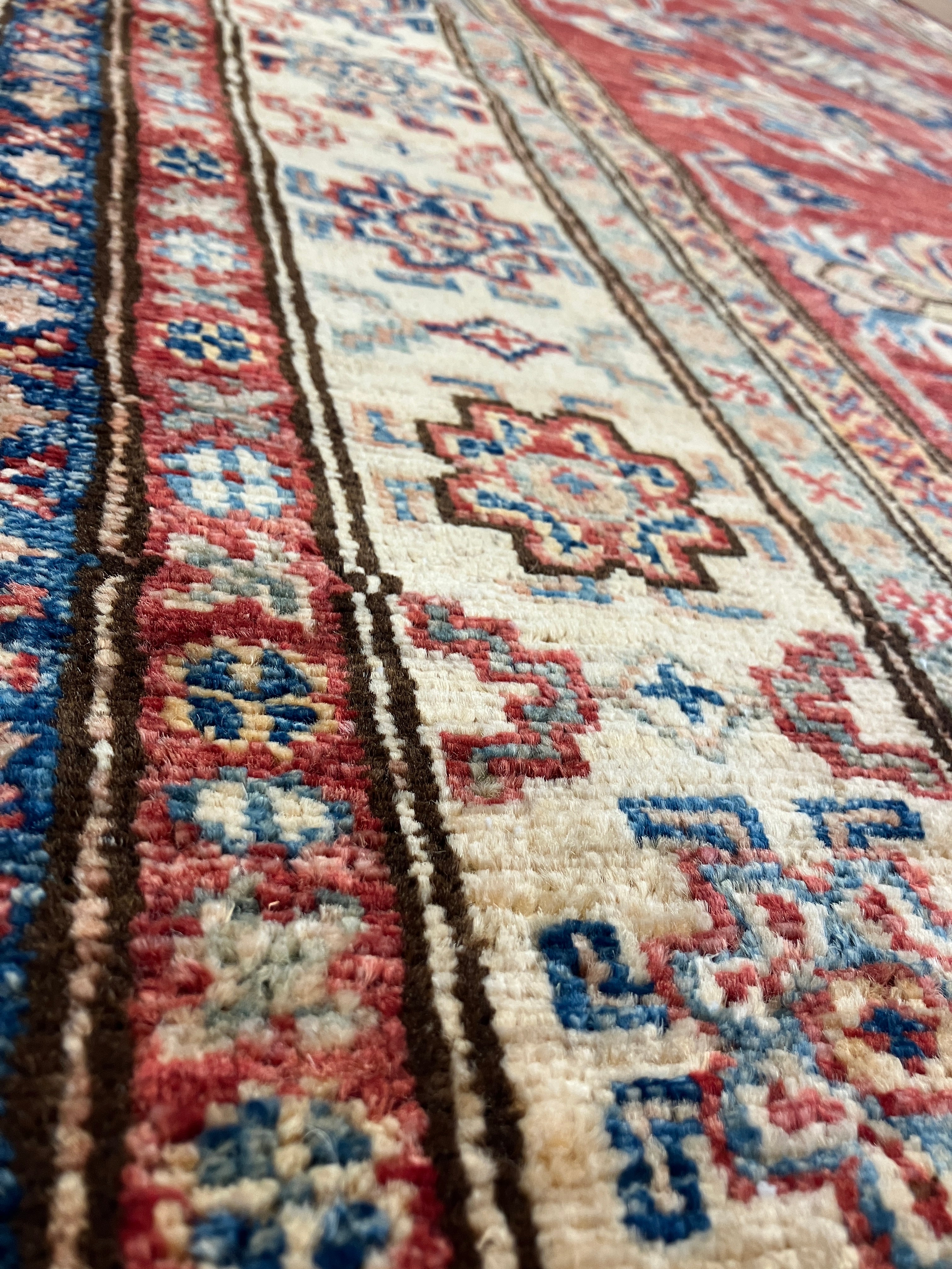 Super Kazak - 4' x 6' - Red Multicolor - Hand Knotted Wool Traditional Classic Super Kazak Rug