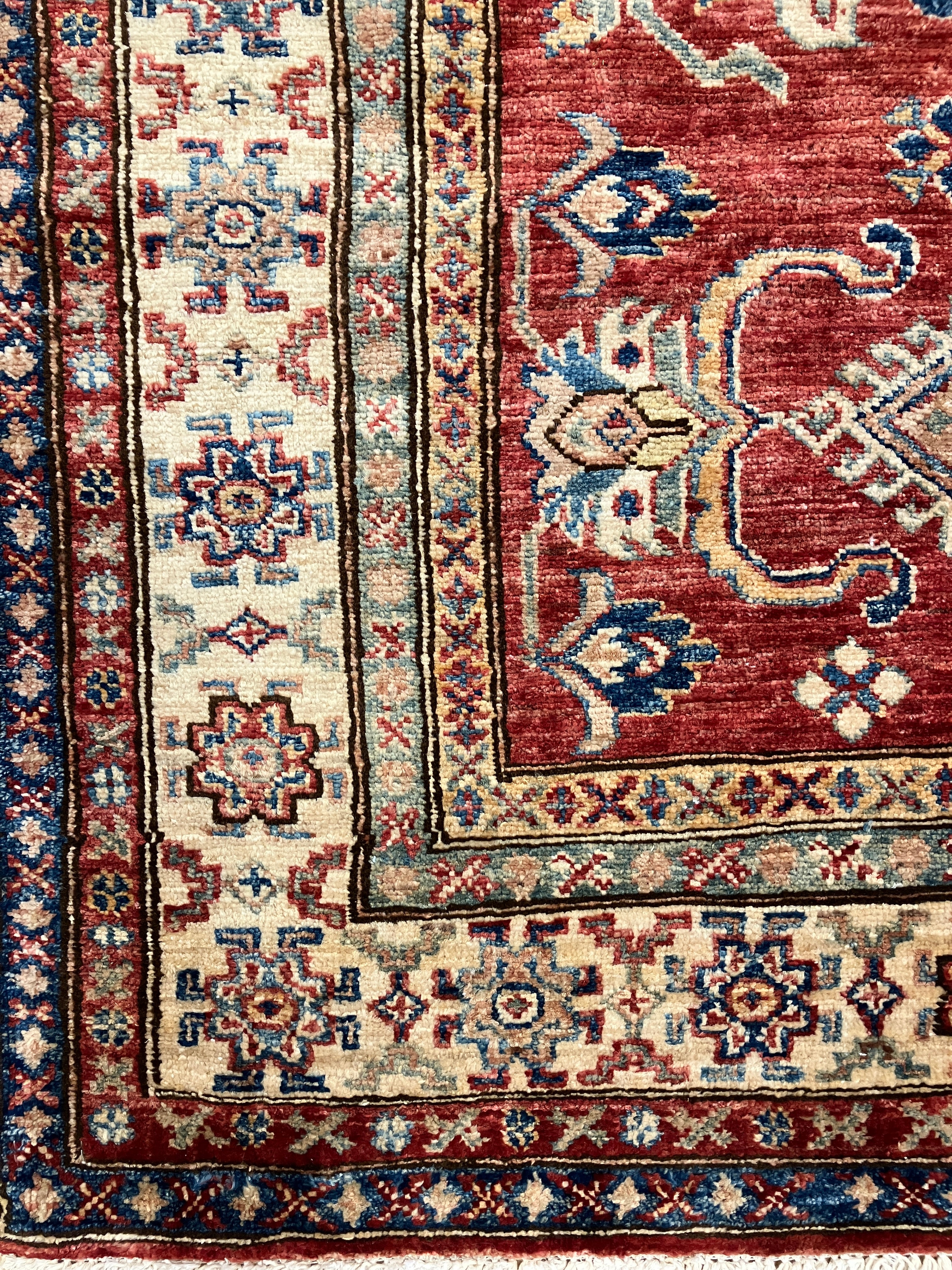 Super Kazak - 4' x 6' - Red Multicolor - Hand Knotted Wool Traditional Classic Super Kazak Rug