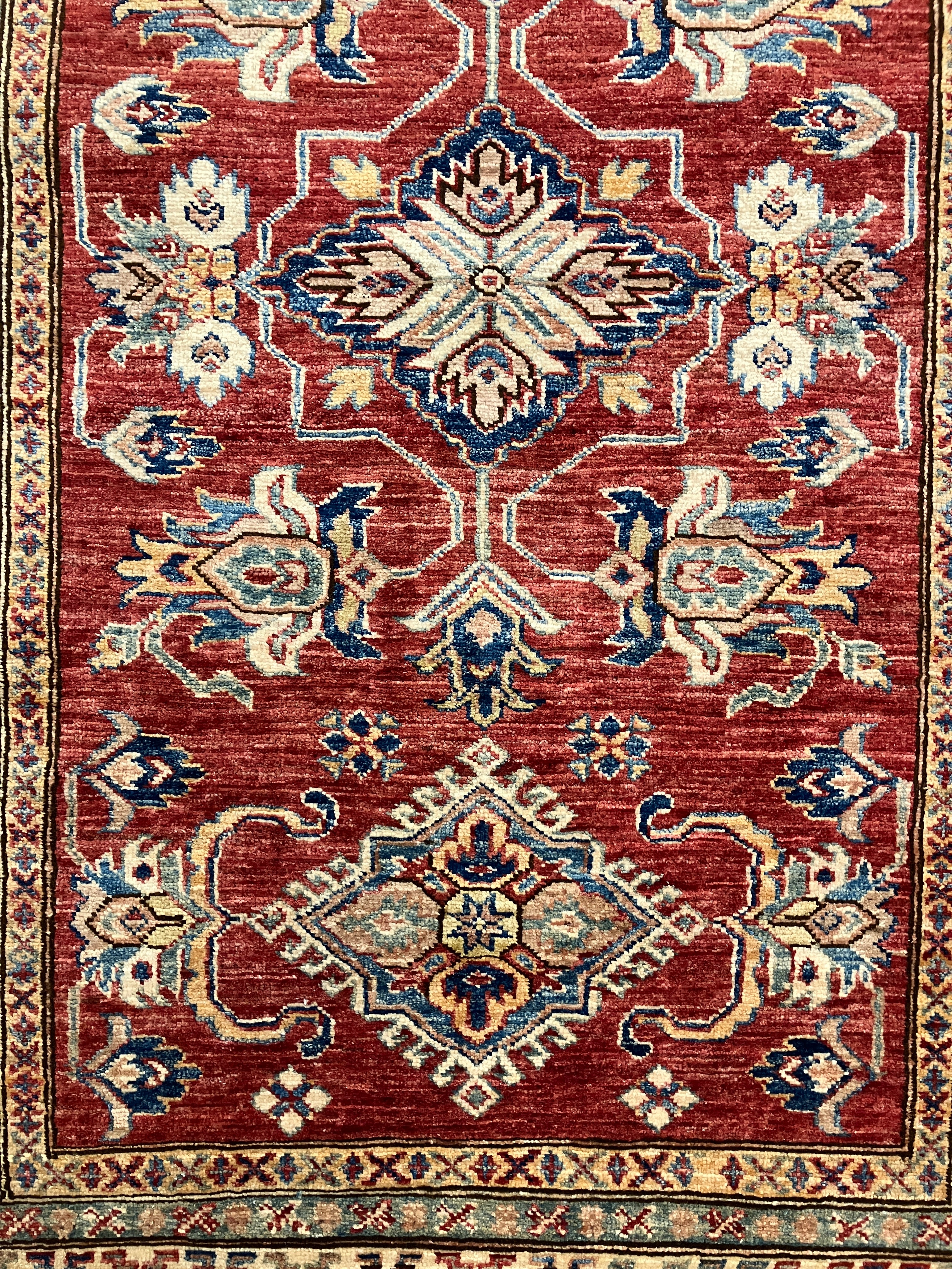 Super Kazak - 4' x 6' - Red Multicolor - Hand Knotted Wool Traditional Classic Super Kazak Rug