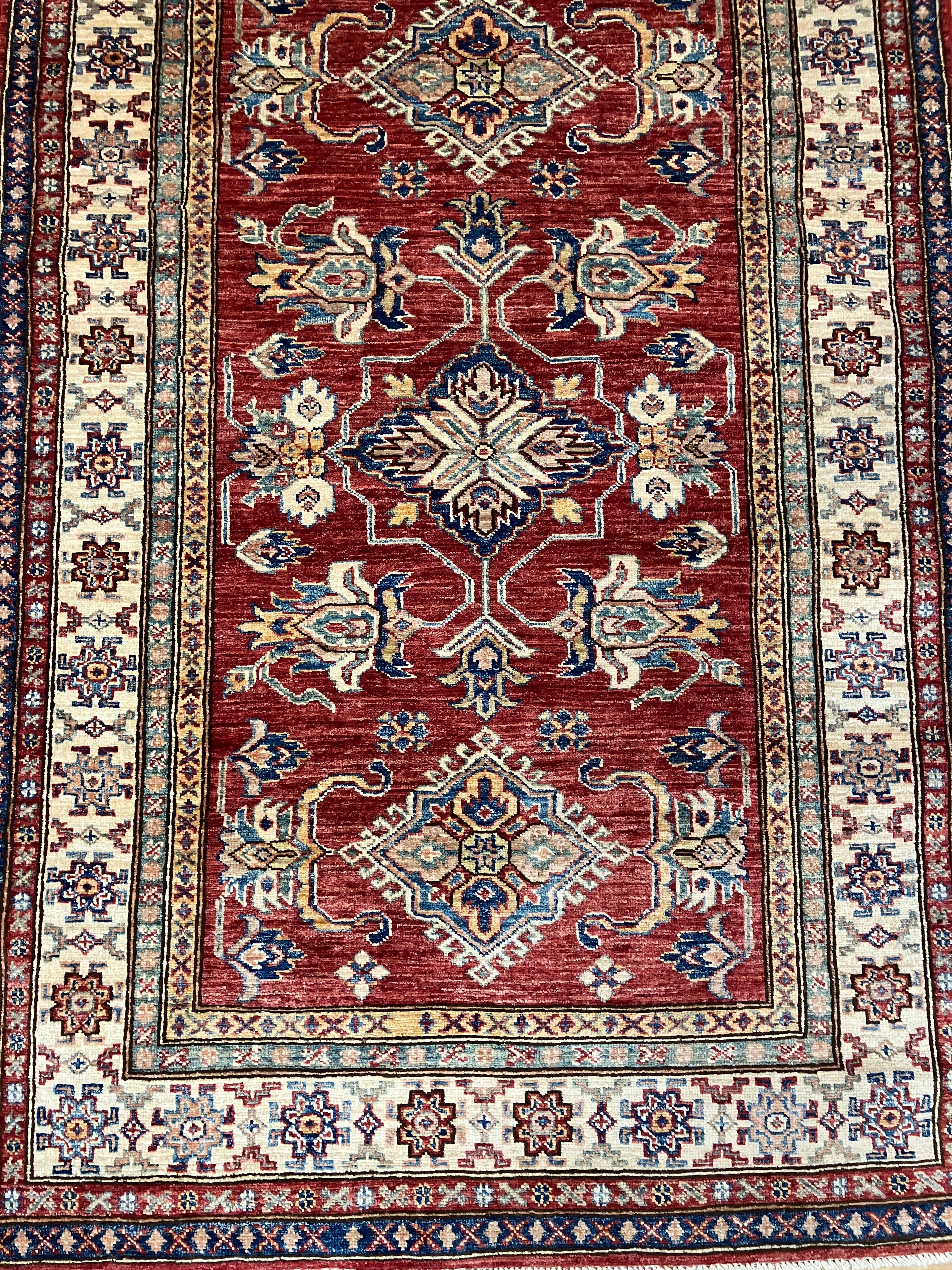 Super Kazak - 4' x 6' - Red Multicolor - Hand Knotted Wool Traditional Classic Super Kazak Rug
