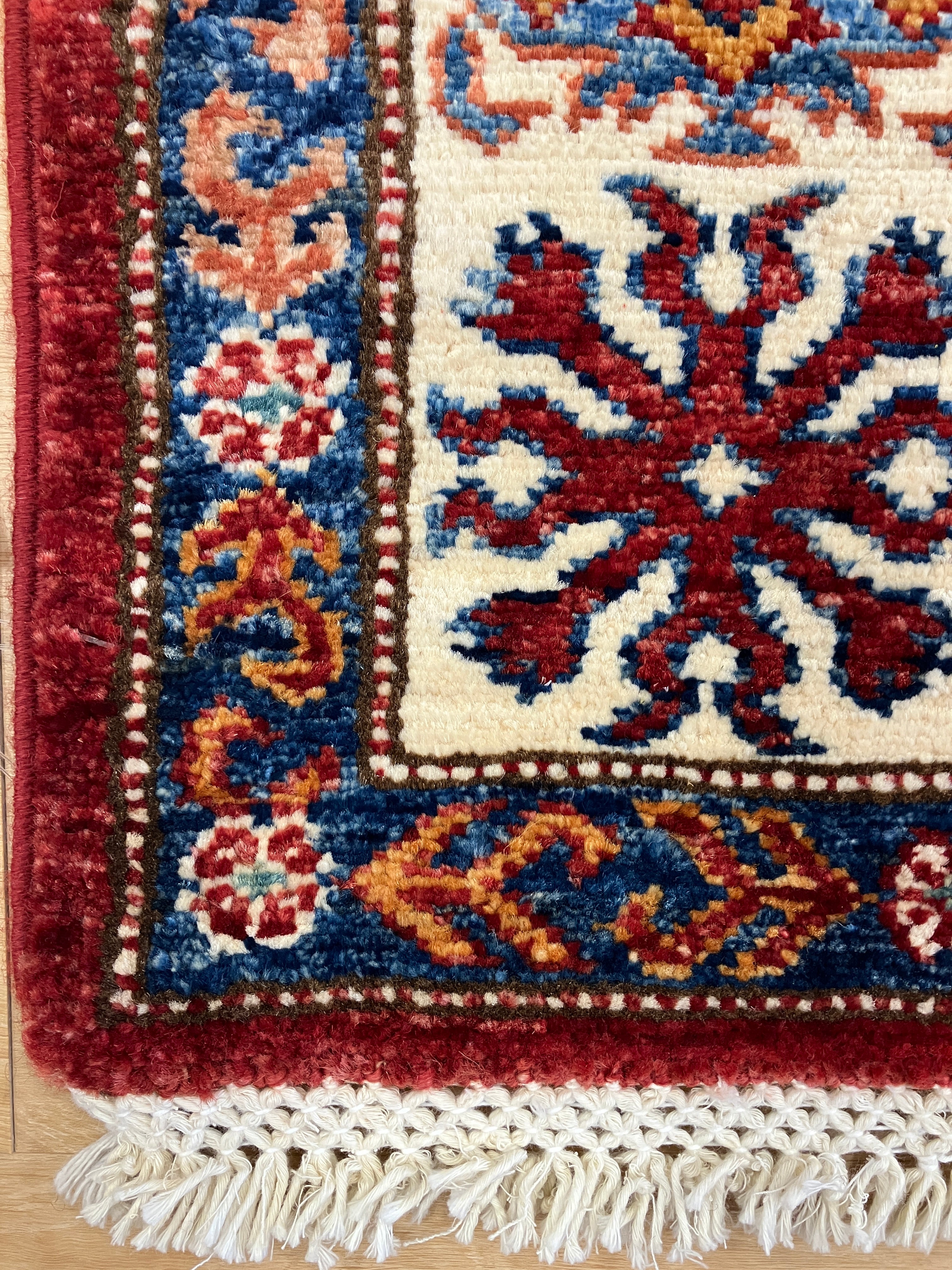 Super Kazak - 4' 00" x 6' 01" - Red Multicolor - Hand Knotted Wool Traditional Classic Super Kazak Rug