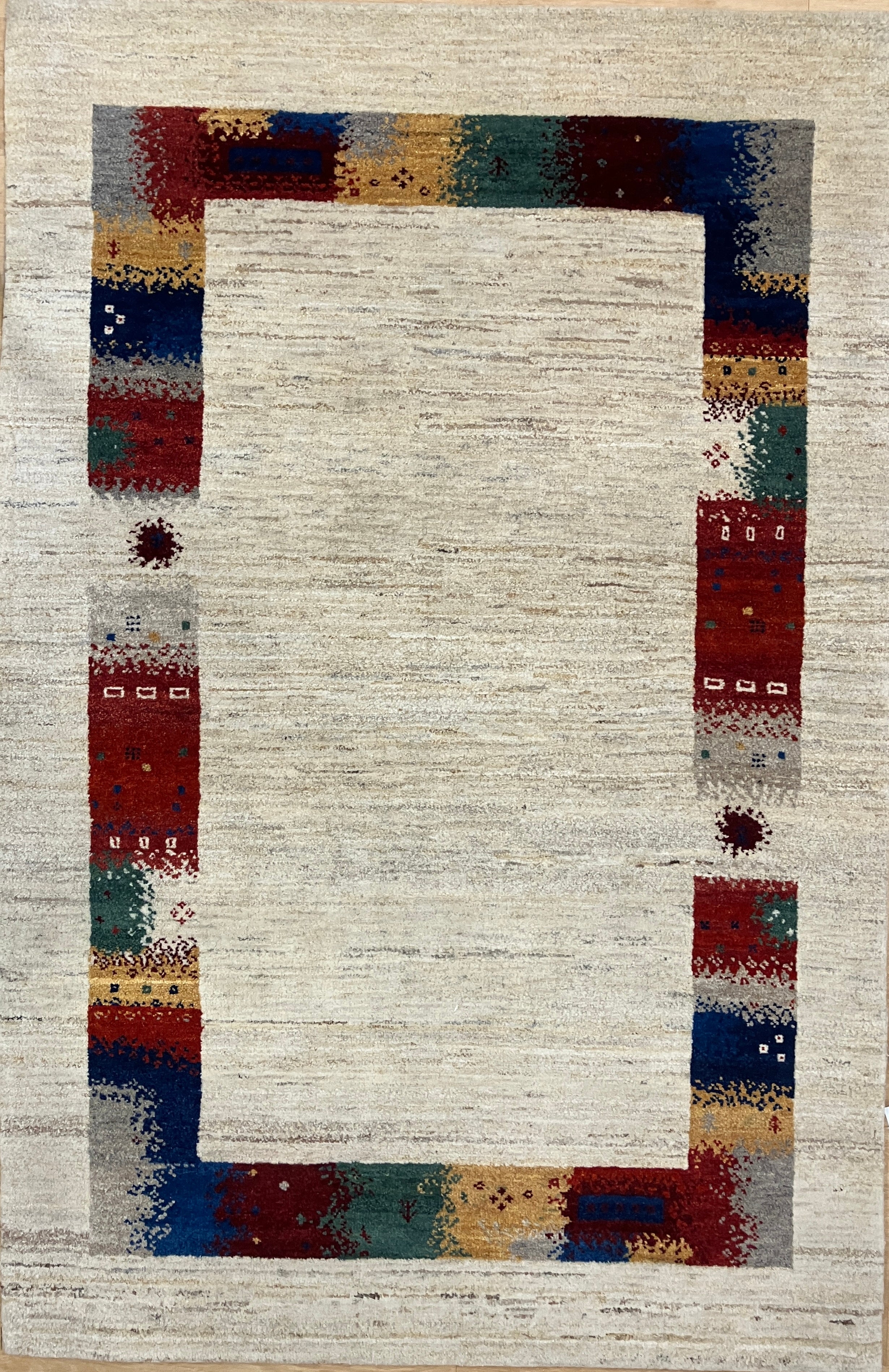 Persian Lori Gabbeh - 4' x 6' - Ivory Beige Multicolor - Hand Knotted Tribal Style Wool Rug
