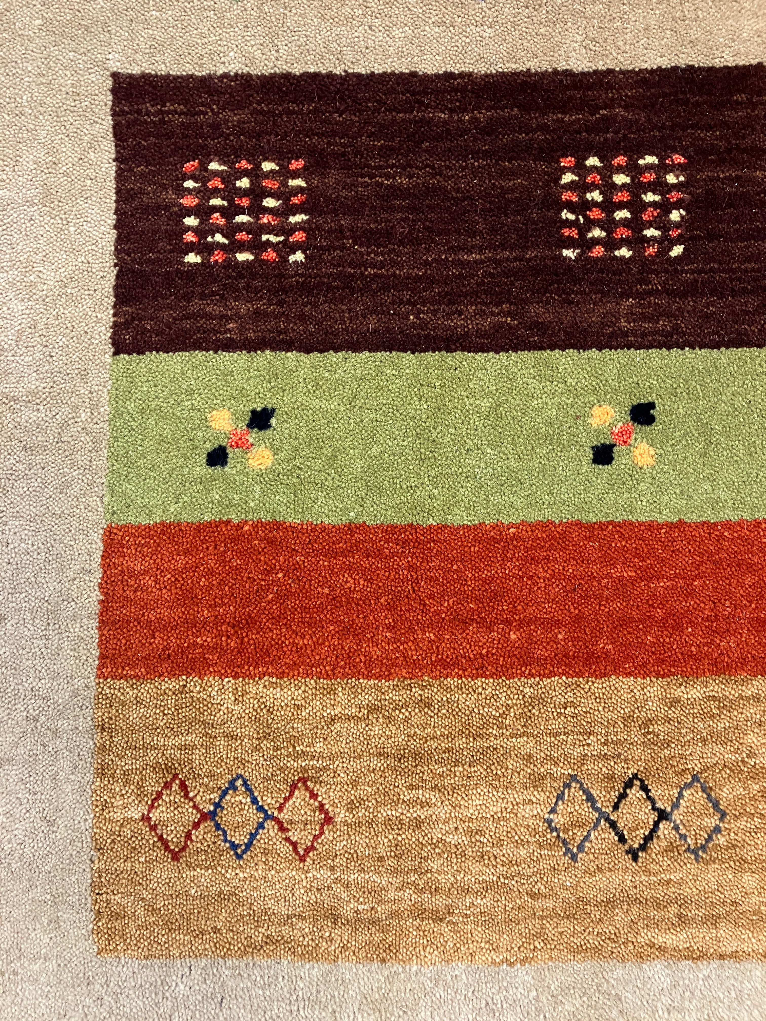 Gabbeh - 4' 02" x 6' 00" - Beige Green Brown Rust Multicolor - Hand Knotted Tribal Rustic Wool Rug