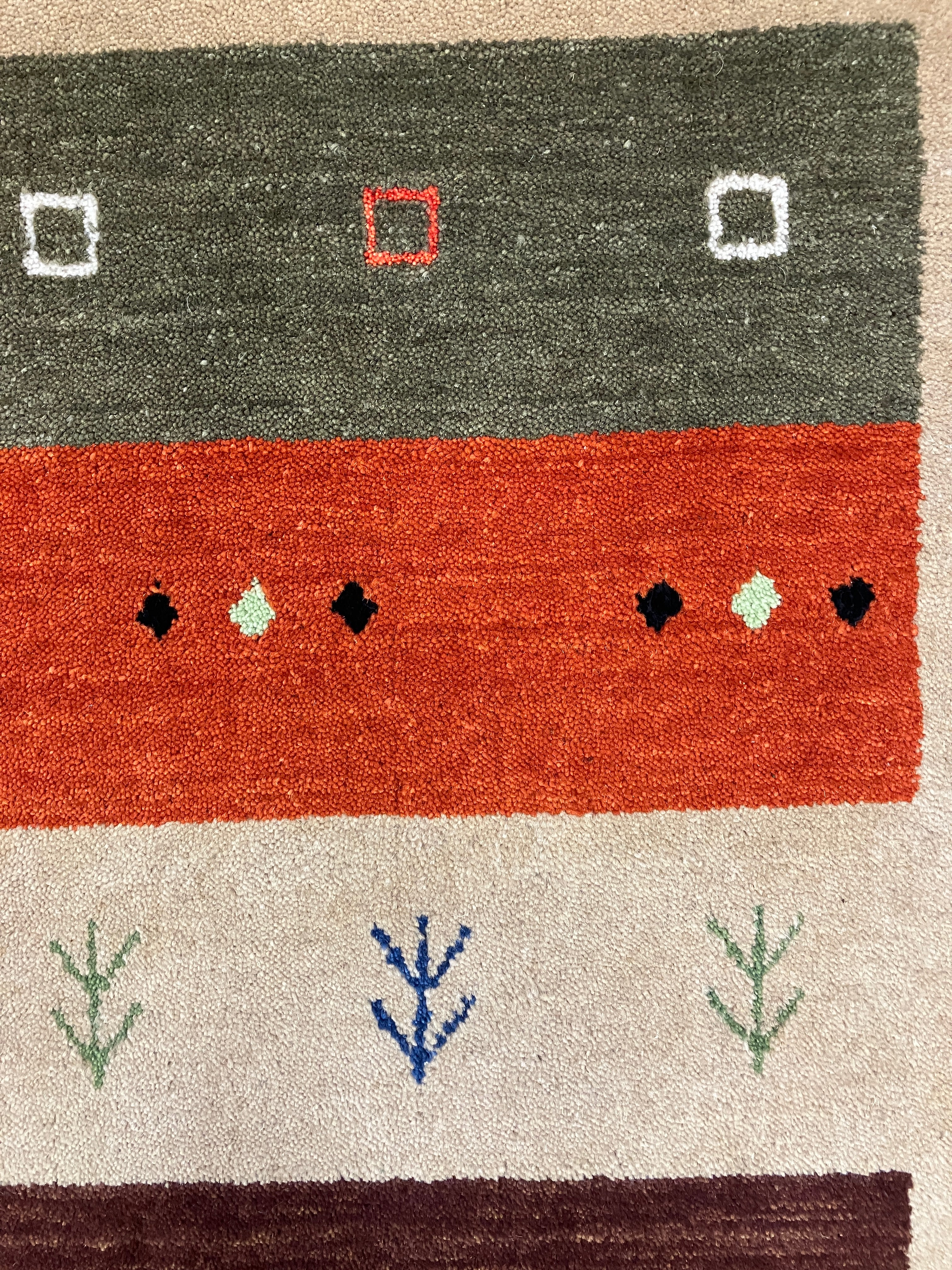 Gabbeh - 4' 02" x 6' 00" - Beige Green Brown Rust Multicolor - Hand Knotted Tribal Rustic Wool Rug