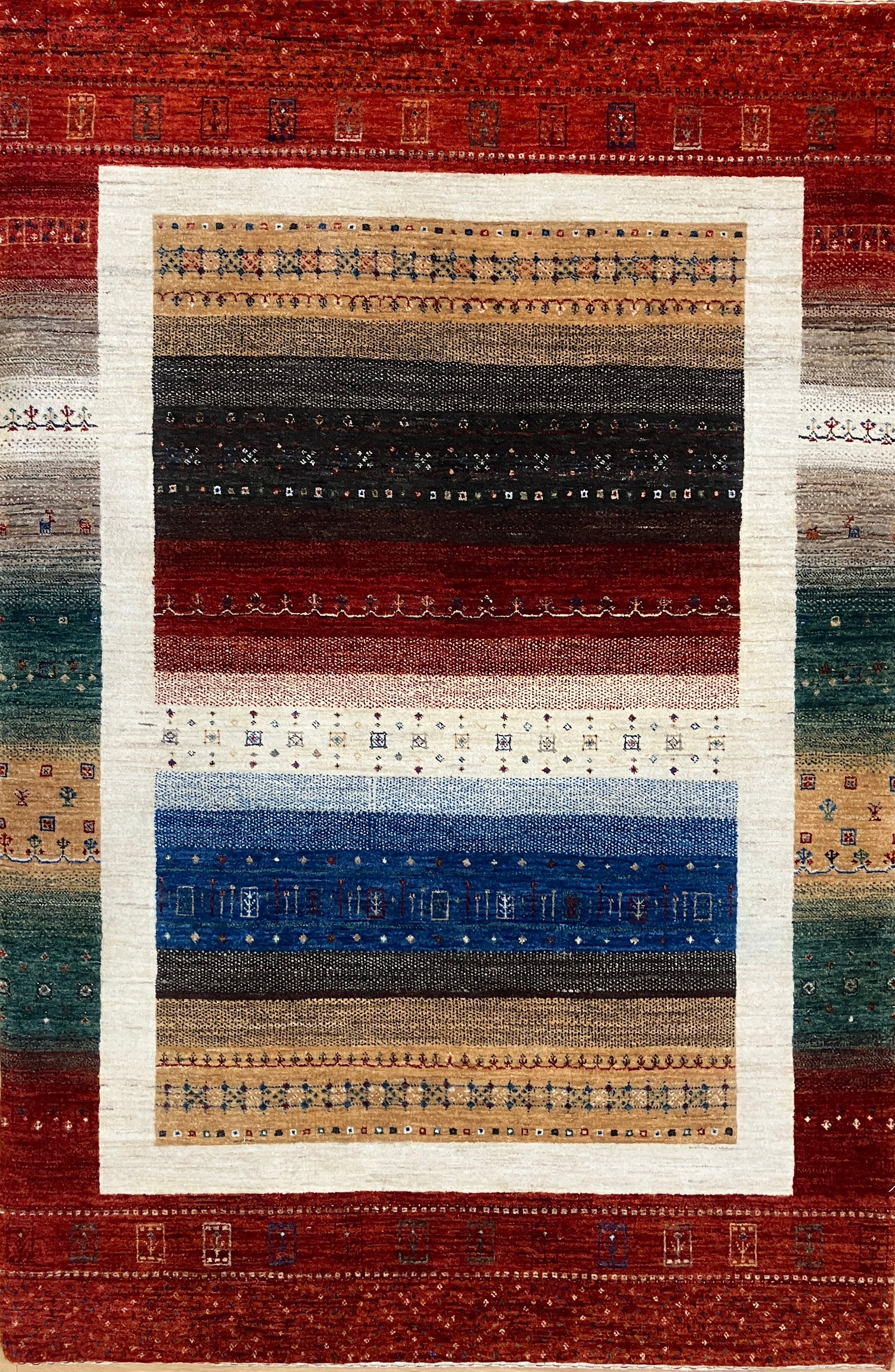 Persian Lori Gabbeh - 4' x 6' - Multicolor Primary Colors - Hand Knotted Persian Wool Rug