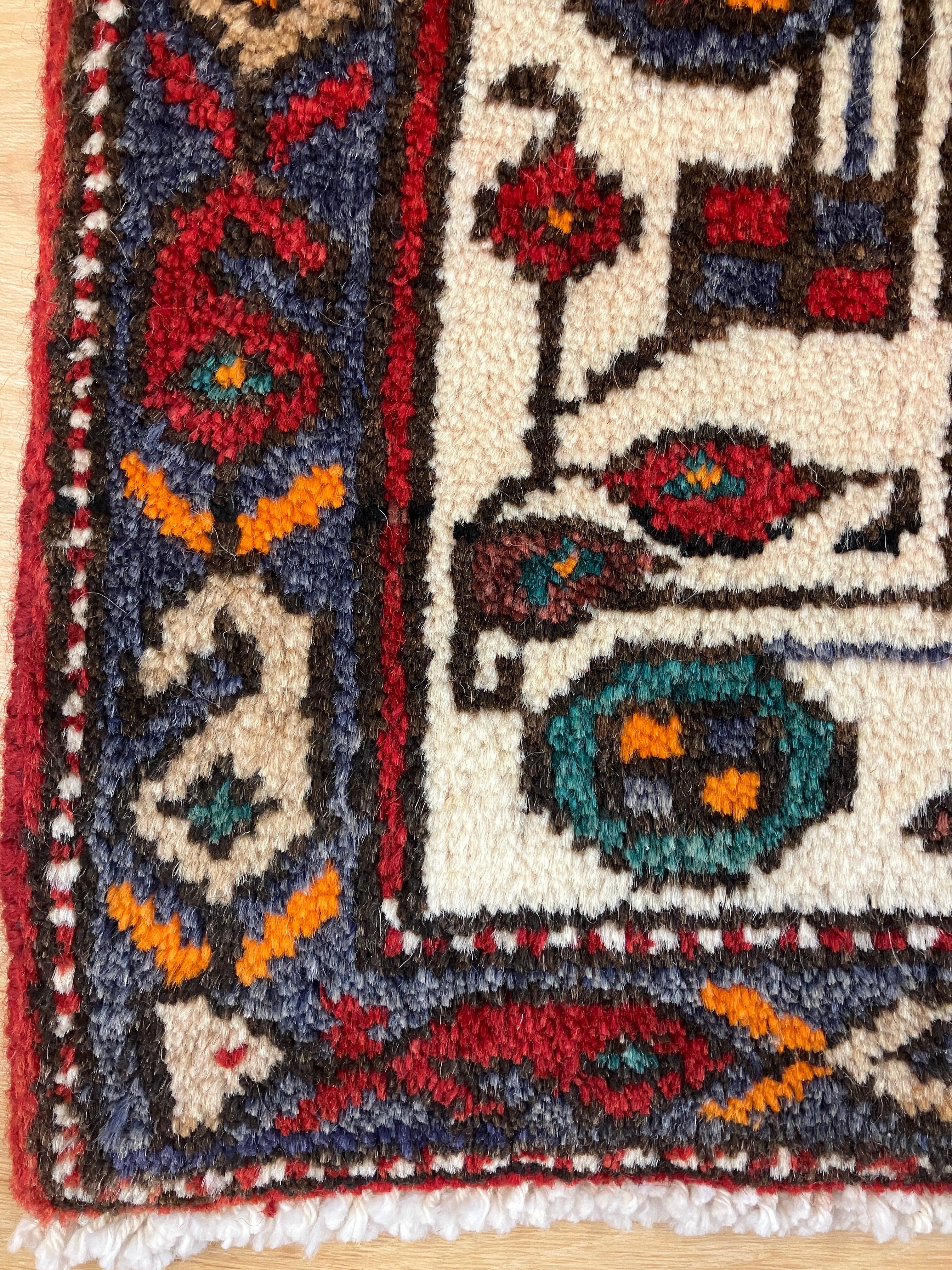 Persian Meshkin - 4' 01" x 6' 07" - Red Multicolor - Hand Knotted Tribal Rustic Nomad Wool Rug