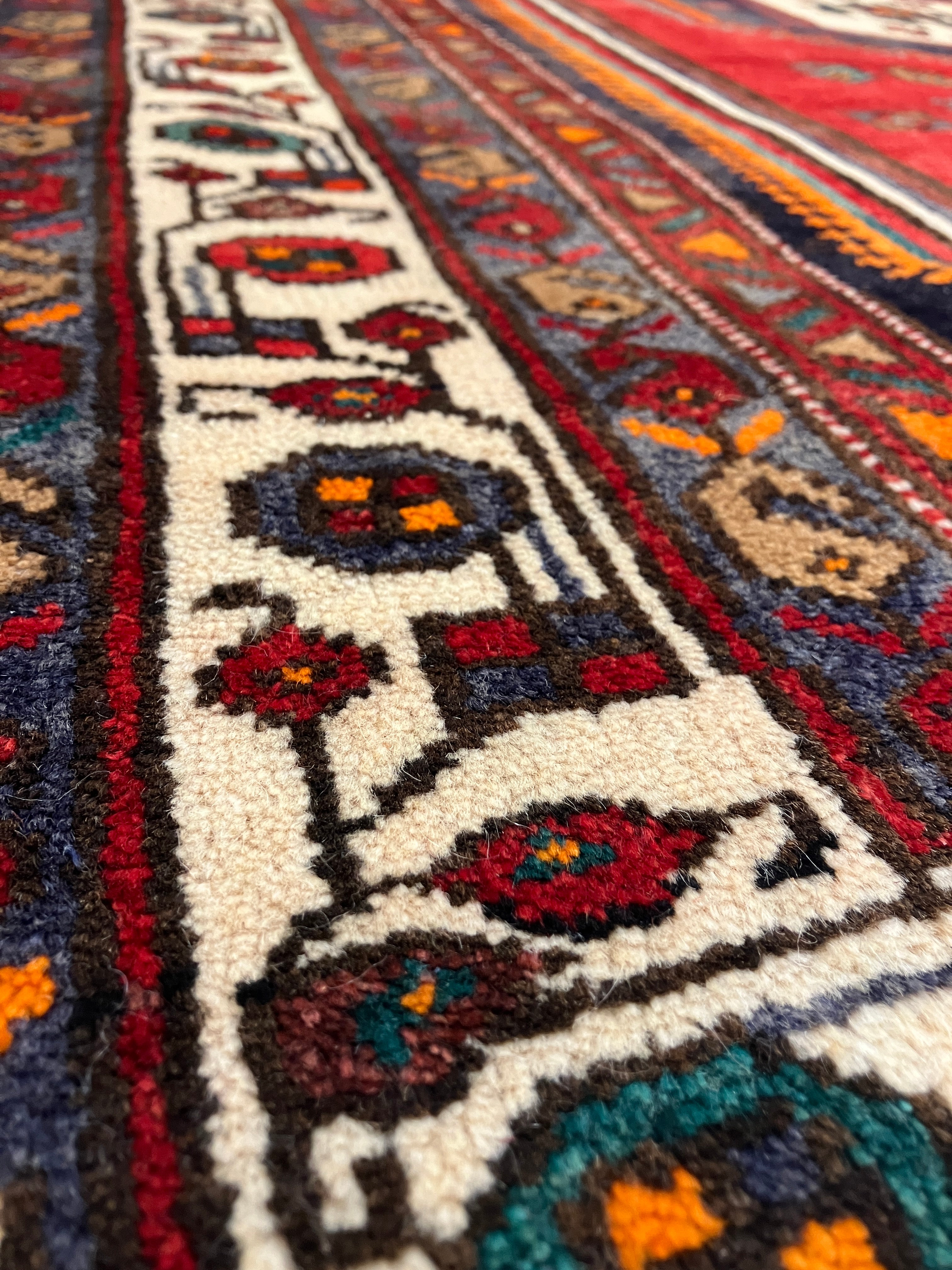 Persian Meshkin - 4' 01" x 6' 07" - Red Multicolor - Hand Knotted Tribal Rustic Nomad Wool Rug