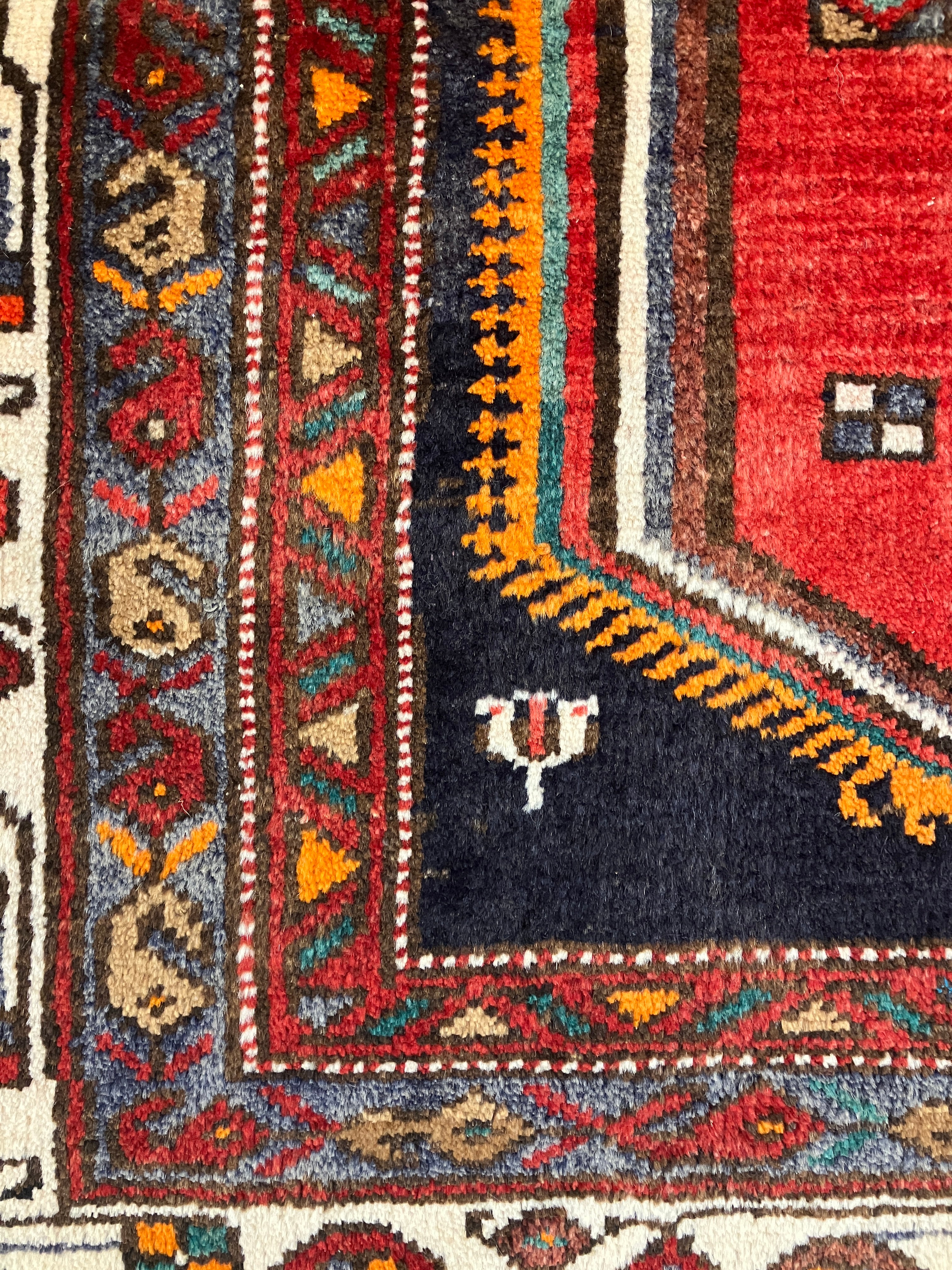 Persian Meshkin - 4' 01" x 6' 07" - Red Multicolor - Hand Knotted Tribal Rustic Nomad Wool Rug
