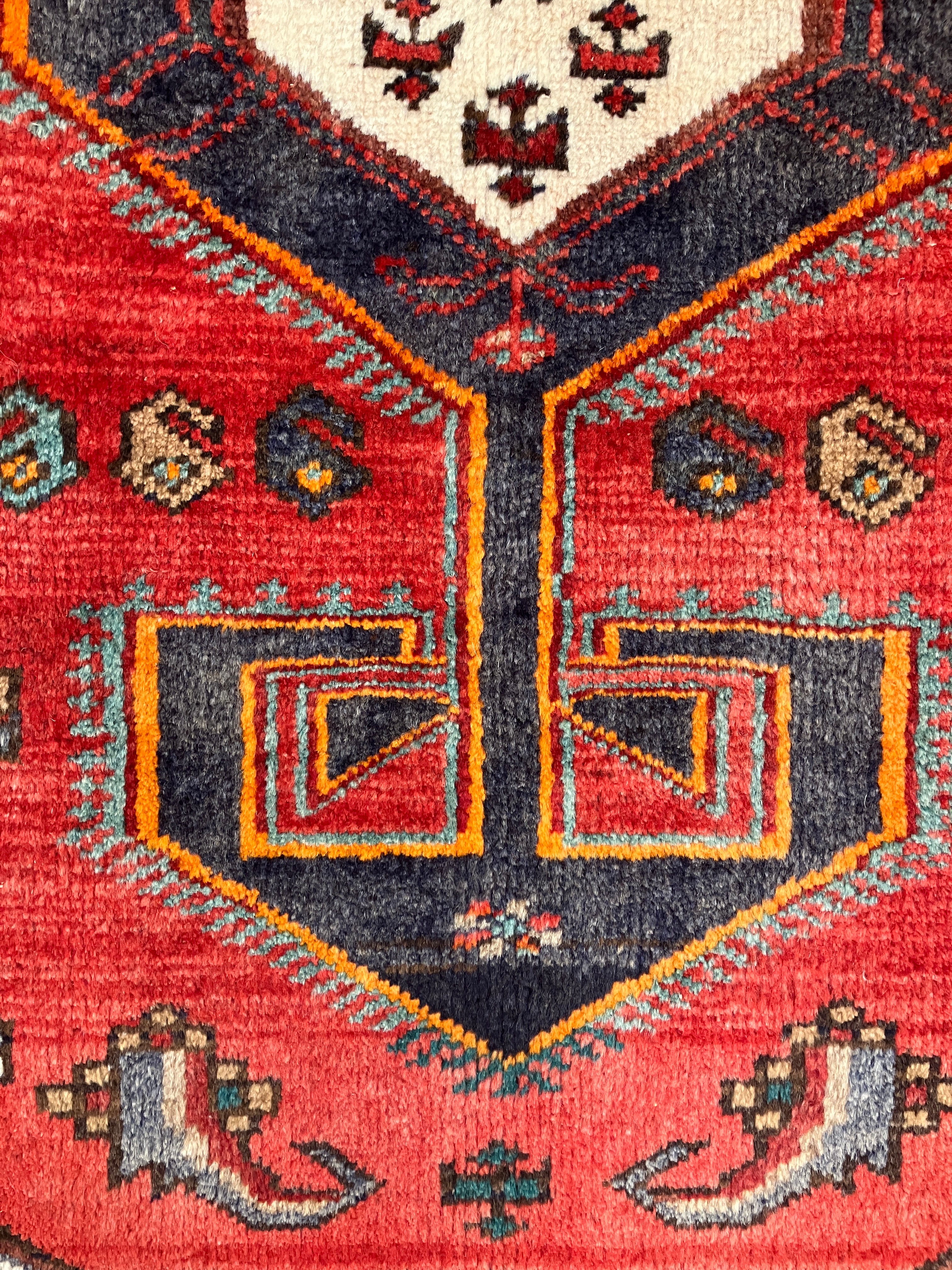 Persian Meshkin - 4' 01" x 6' 07" - Red Multicolor - Hand Knotted Tribal Rustic Nomad Wool Rug