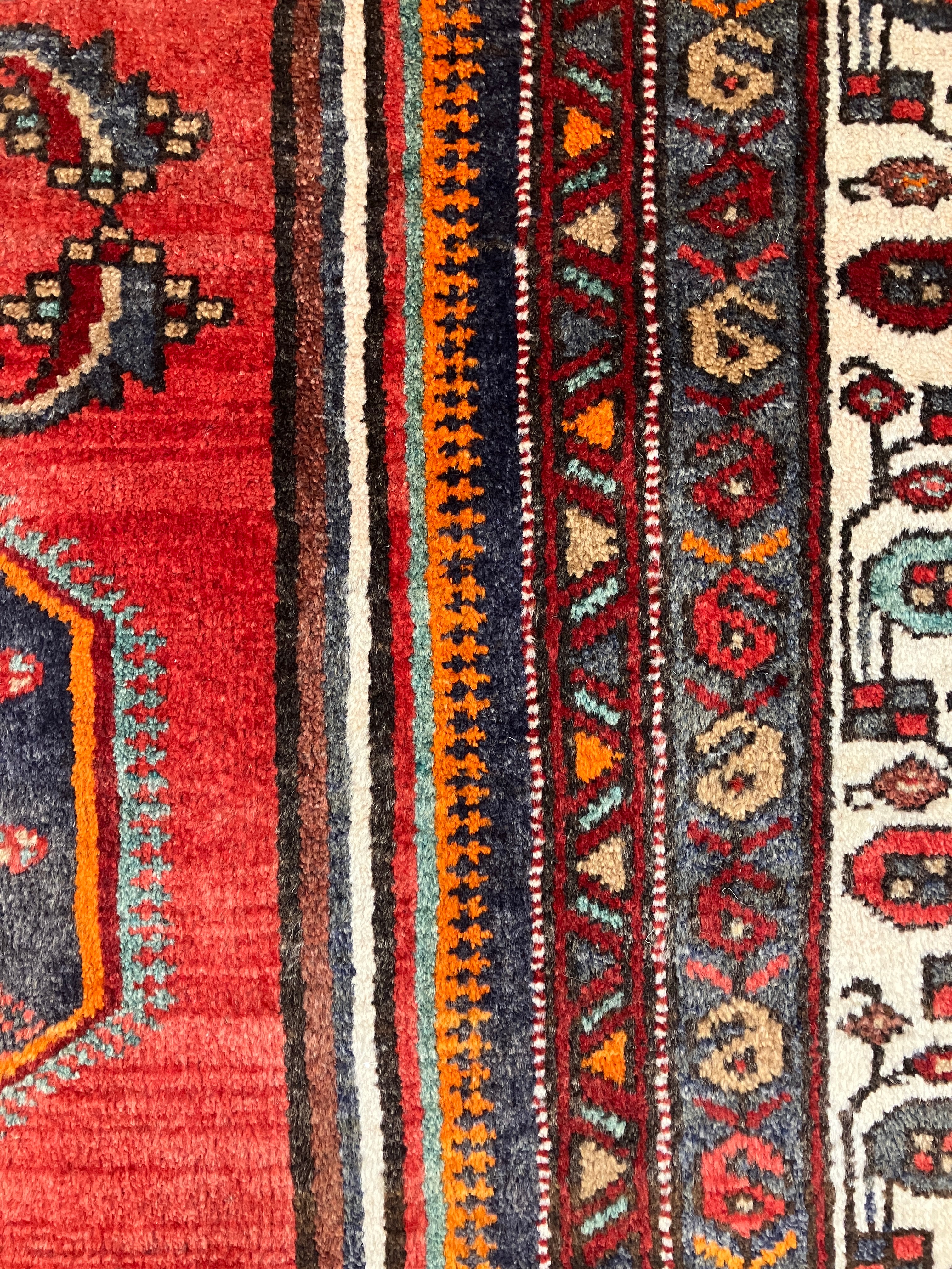 Persian Meshkin - 4' 01" x 6' 07" - Red Multicolor - Hand Knotted Tribal Rustic Nomad Wool Rug