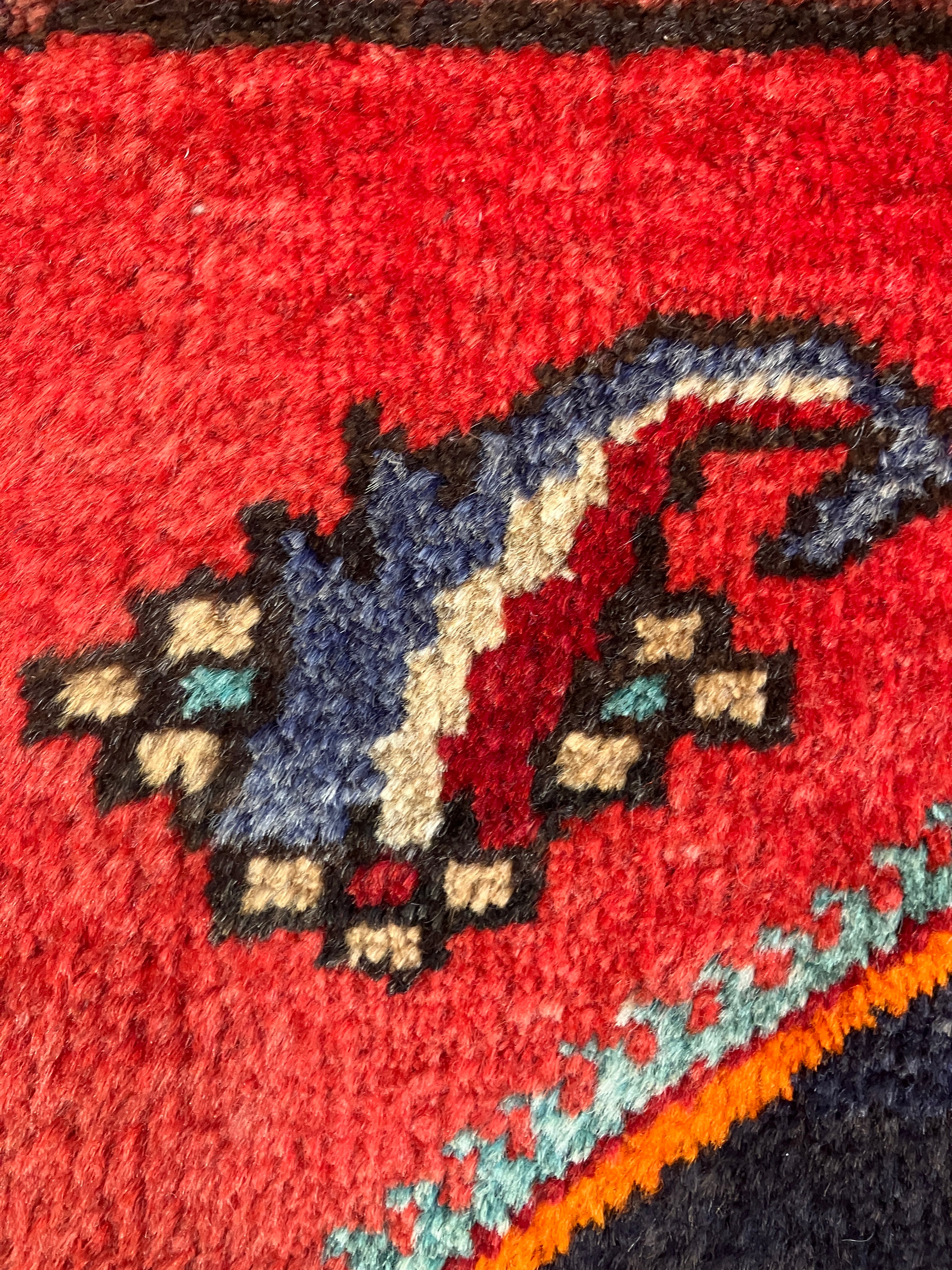 Persian Meshkin - 4' 01" x 6' 07" - Red Multicolor - Hand Knotted Tribal Rustic Nomad Wool Rug