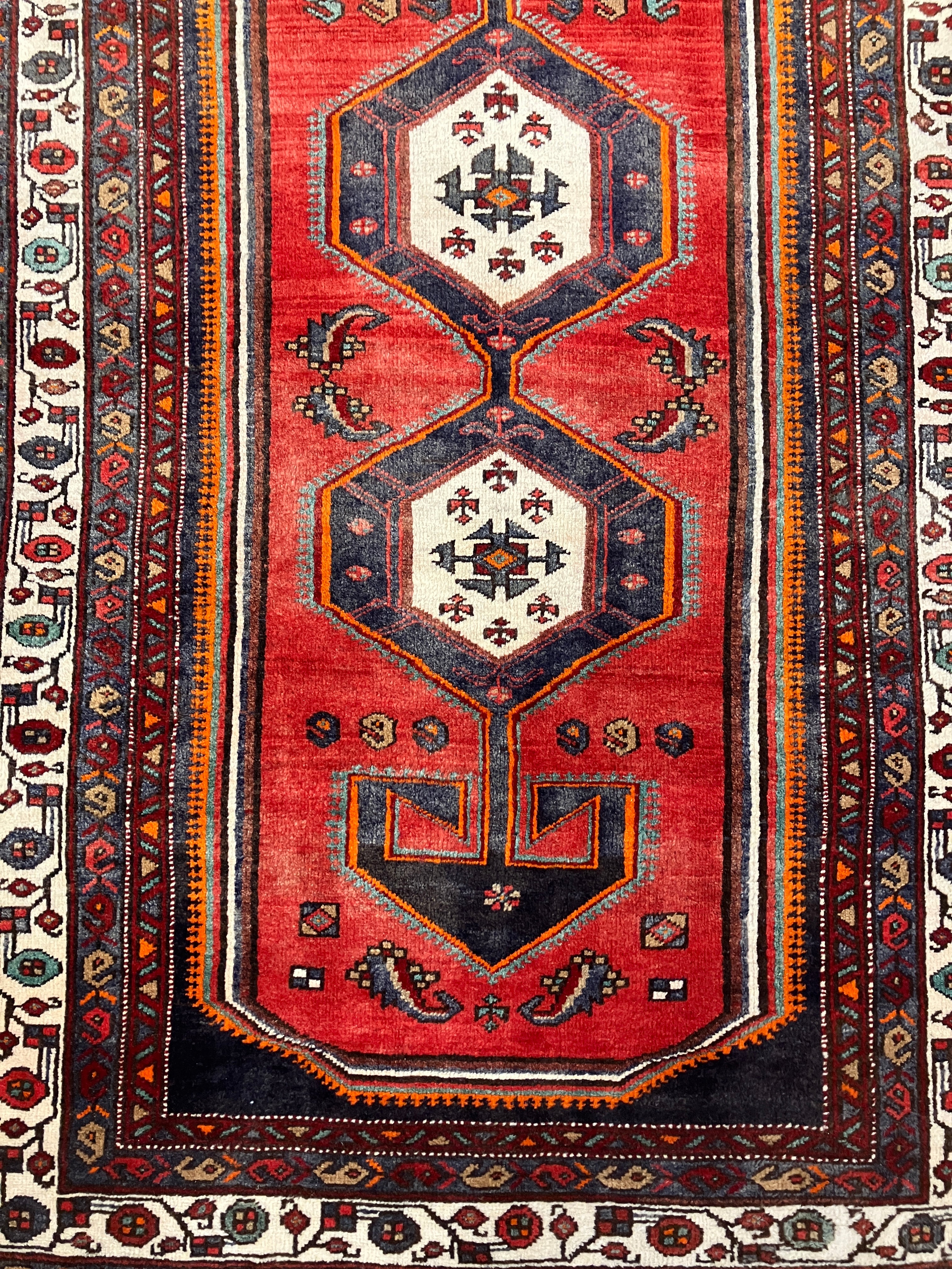 Persian Meshkin - 4' 01" x 6' 07" - Red Multicolor - Hand Knotted Tribal Rustic Nomad Wool Rug
