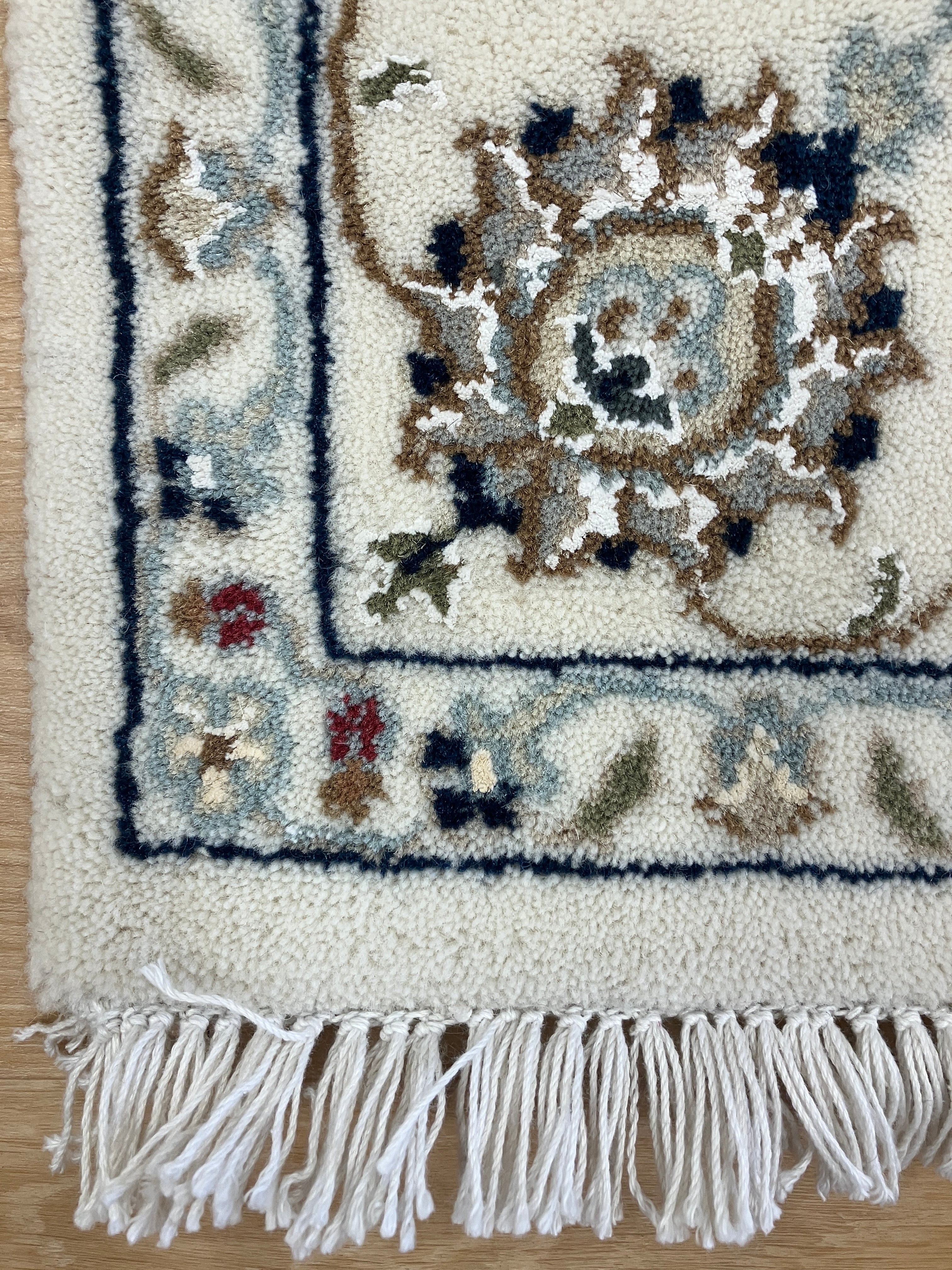 Nain Wool & Silk - 4' 03" x 6' 03" - Ivory Blue Multicolor  - Hand Knotted Traditional Classic Nain Wool Rug
