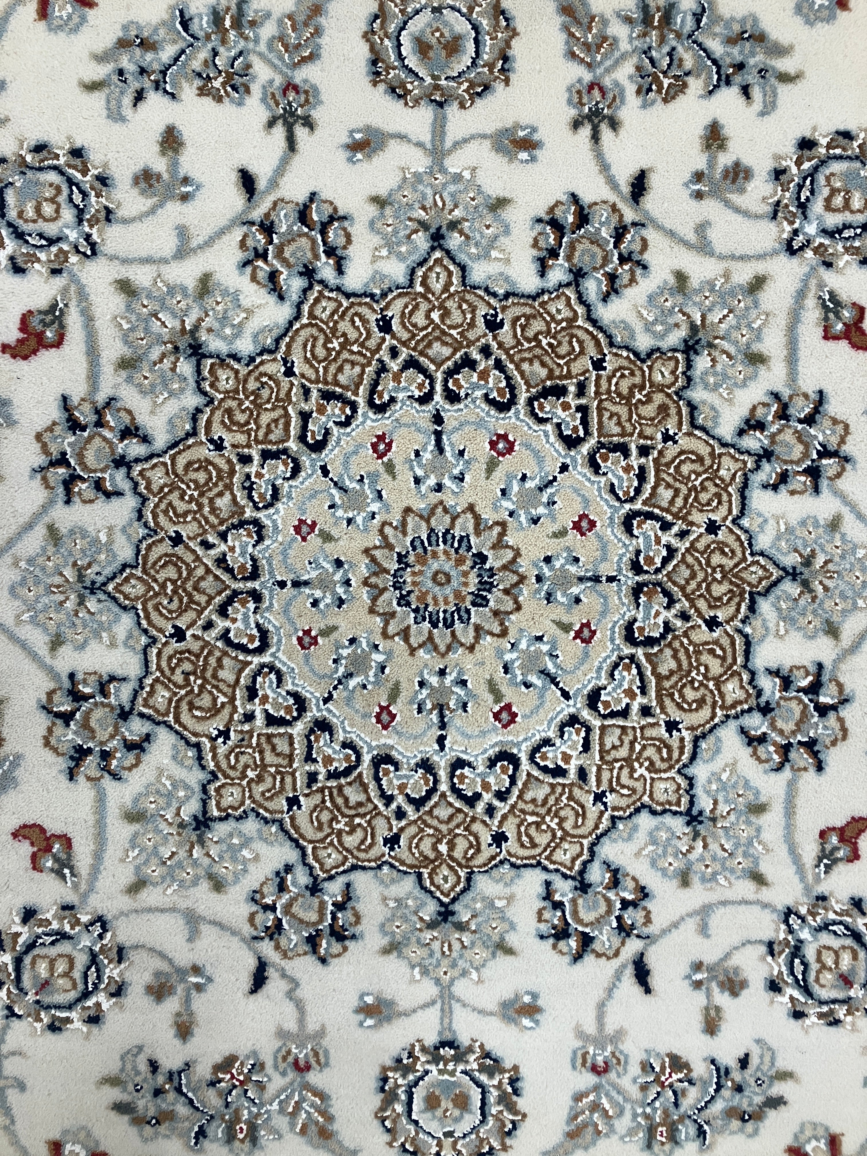Nain Wool & Silk - 4' 03" x 6' 03" - Ivory Blue Multicolor  - Hand Knotted Traditional Classic Nain Wool Rug