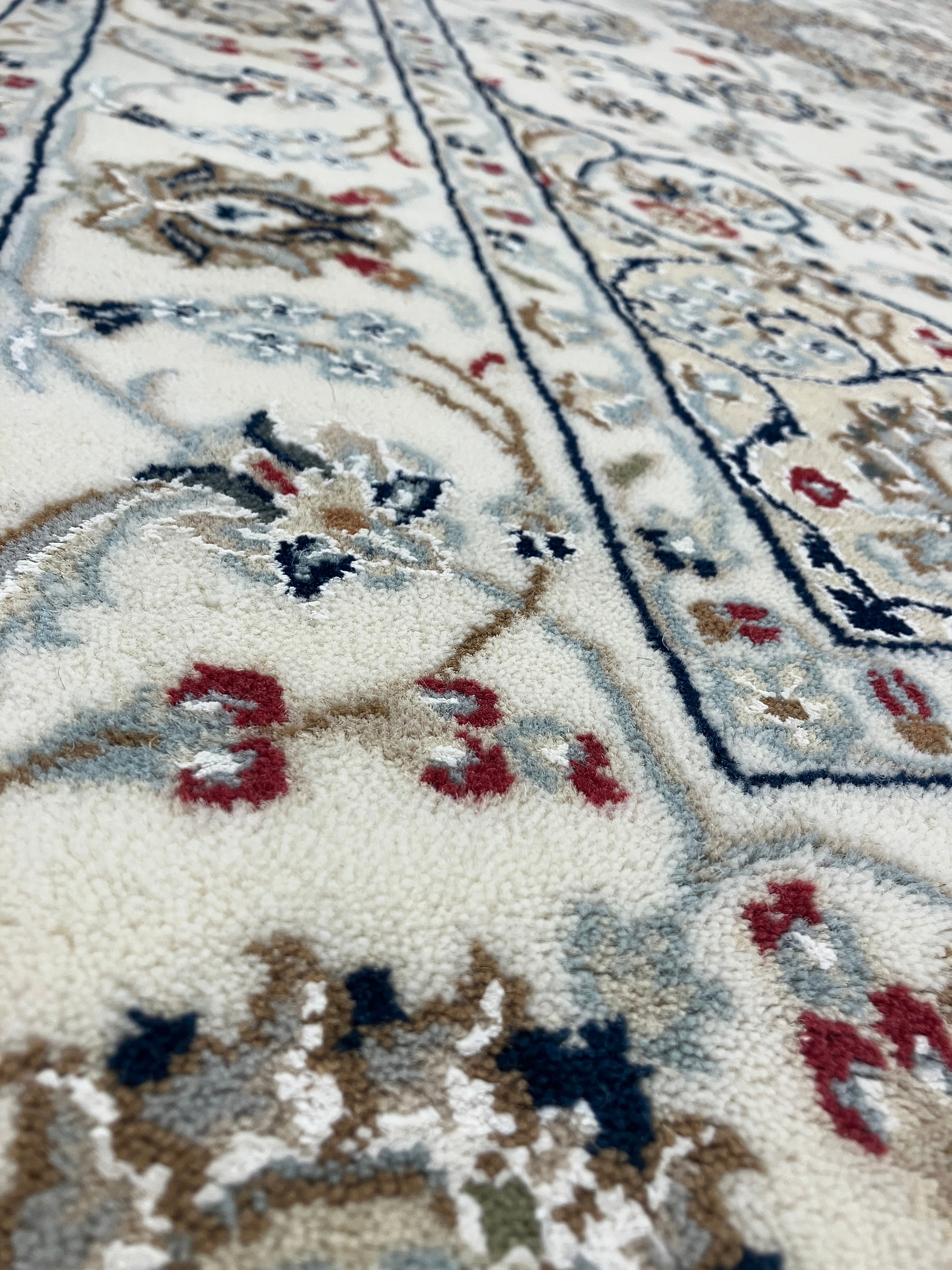 Nain Wool & Silk - 4' 03" x 6' 03" - Ivory Blue Multicolor  - Hand Knotted Traditional Classic Nain Wool Rug