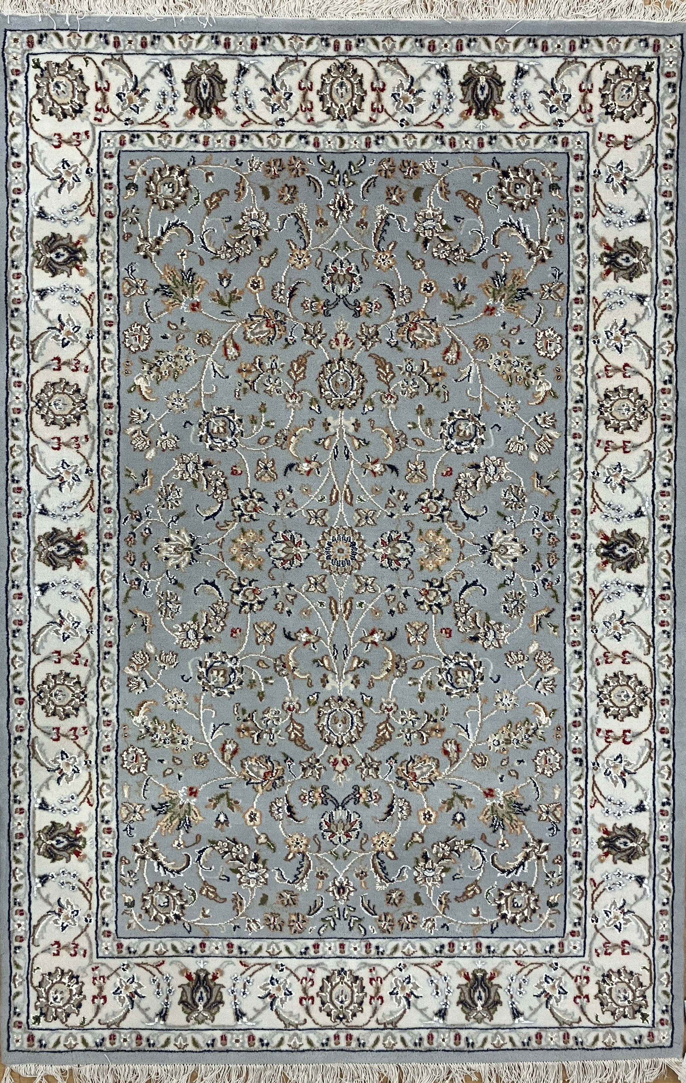 Nain Wool & Silk - 4' 01" x 6' 02" - Light Blue Multicolor  - Hand Knotted Traditional Classic Nain Wool & Silk Rug