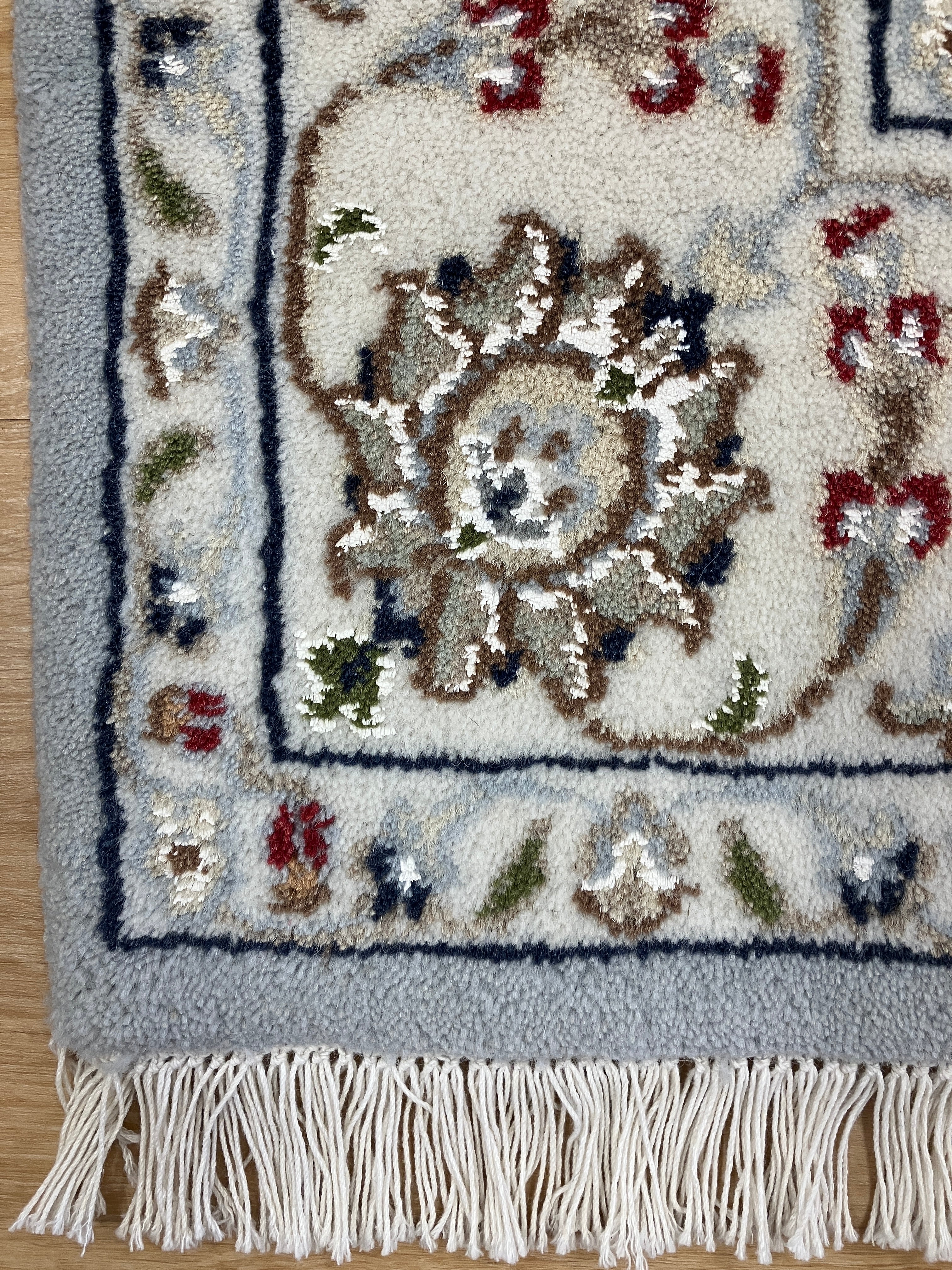 Nain Wool & Silk - 4' 01" x 6' 02" - Light Blue Multicolor  - Hand Knotted Traditional Classic Nain Wool & Silk Rug