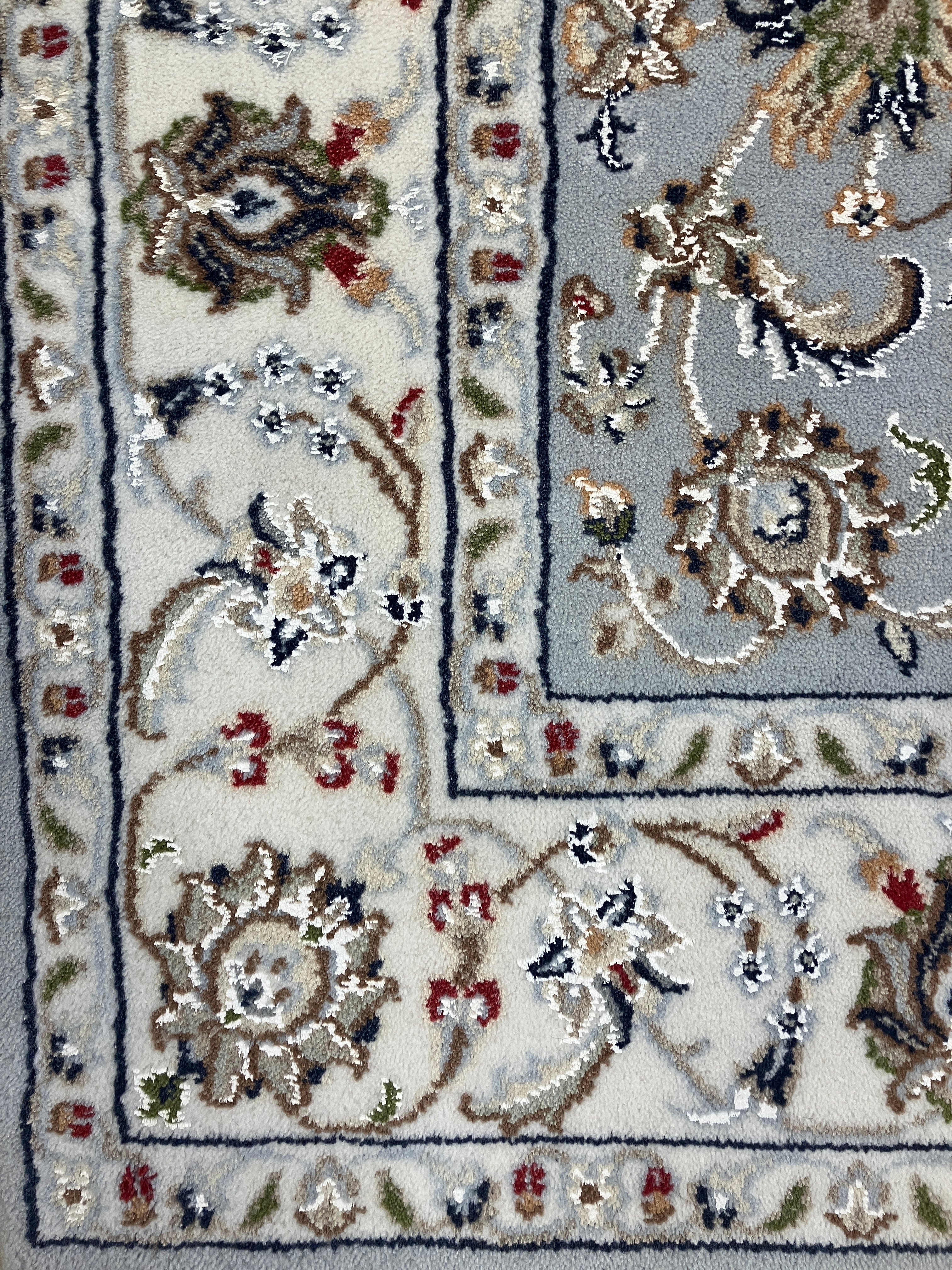 Nain Wool & Silk - 4' 01" x 6' 02" - Light Blue Multicolor  - Hand Knotted Traditional Classic Nain Wool & Silk Rug