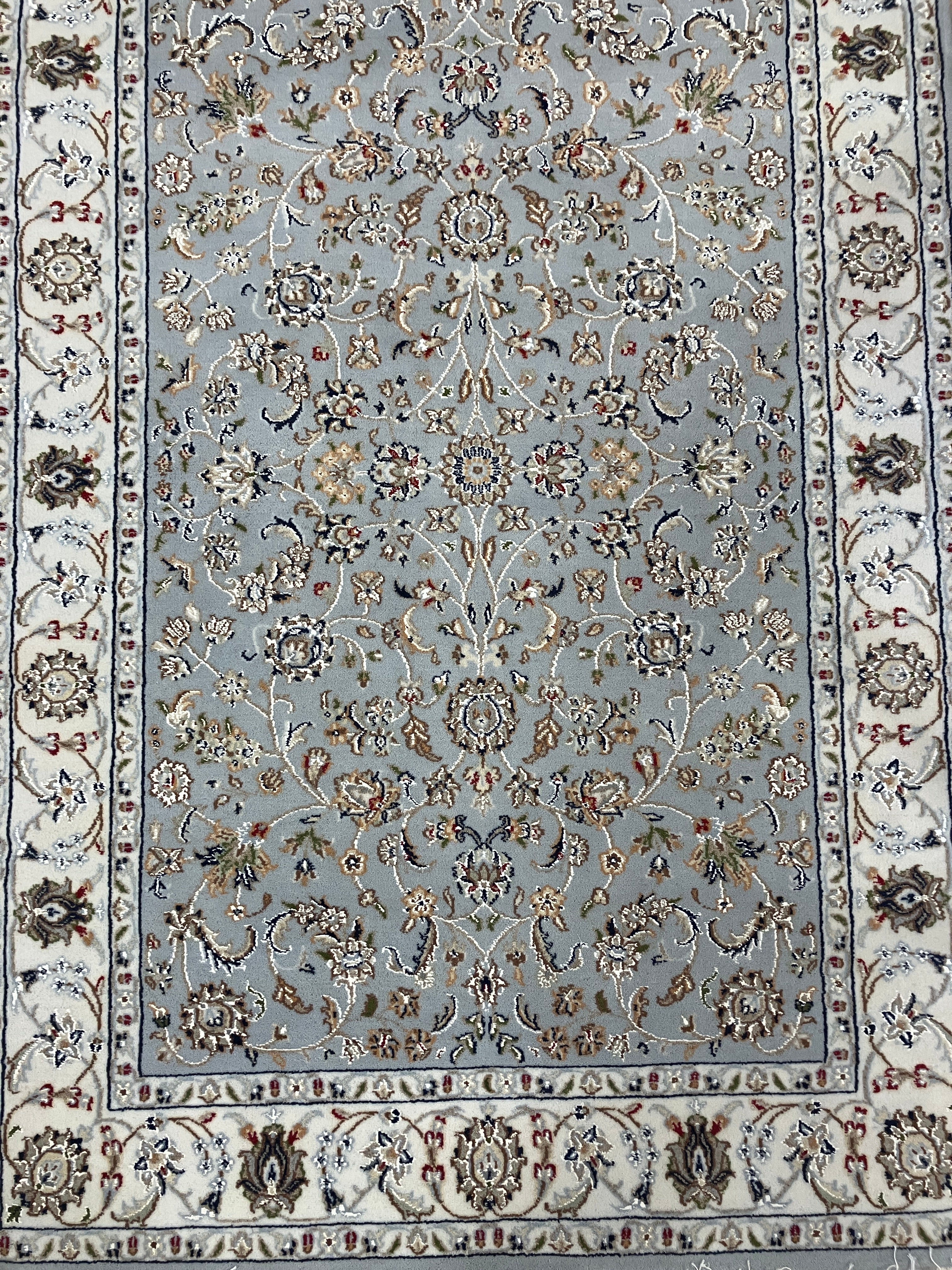 Nain Wool & Silk - 4' 01" x 6' 02" - Light Blue Multicolor  - Hand Knotted Traditional Classic Nain Wool & Silk Rug