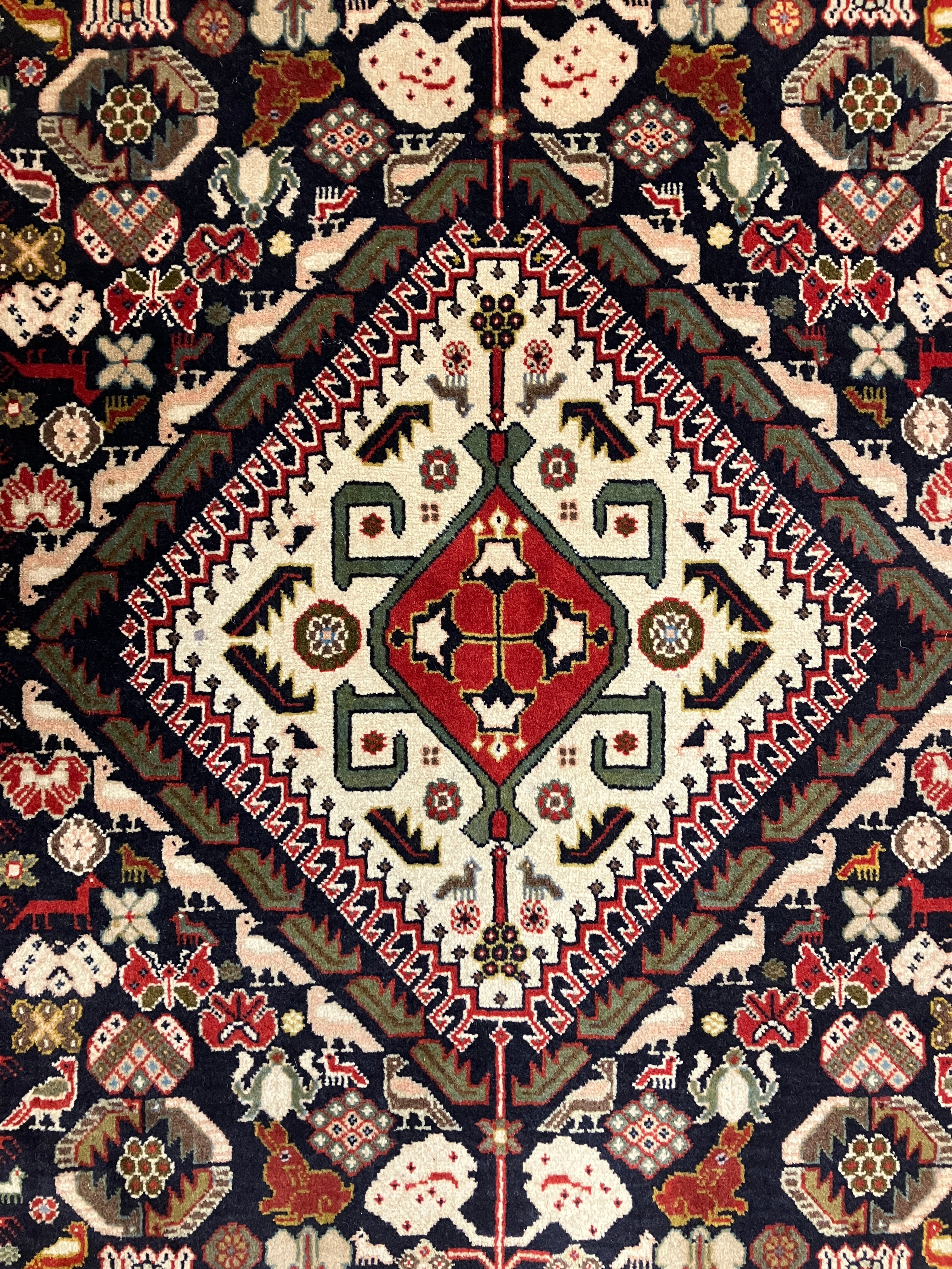 Persian Kashkouly - 4' 02" x 6' 05" - Red Blue Animal Pictorial Multicolor - Hand Knotted Rustic Classic Wool Rug