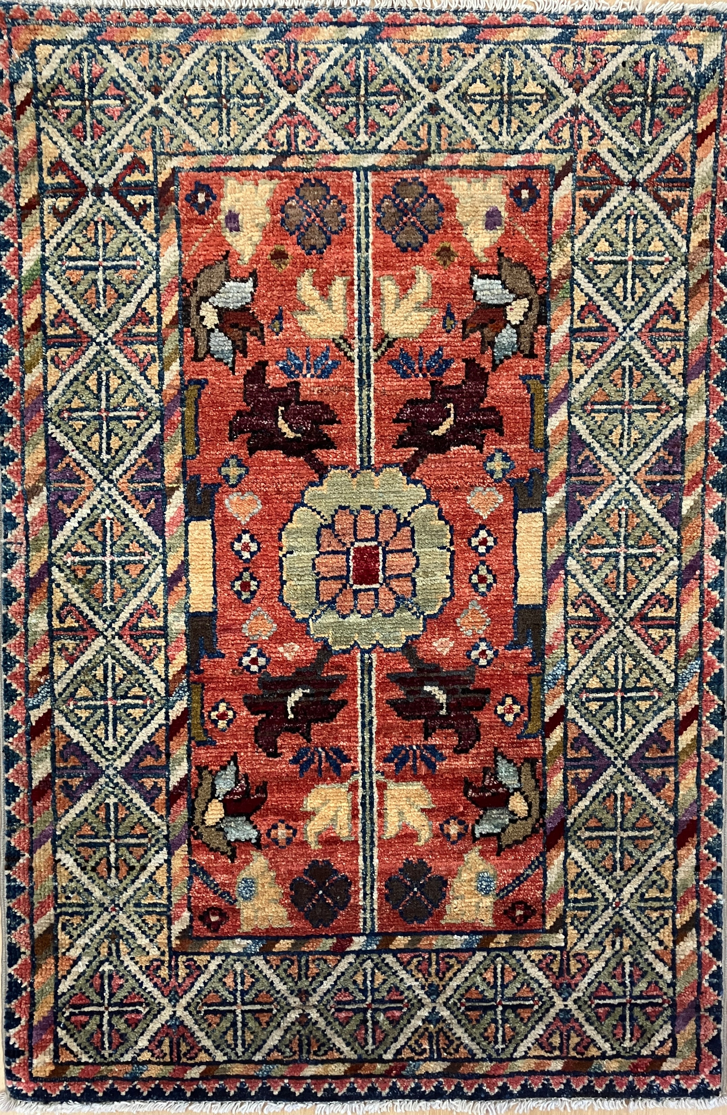 Nirvana Collection - 2' x 3' Rug - Rust Multicolor - Hand Knotted Traditional Classic Wool Rug