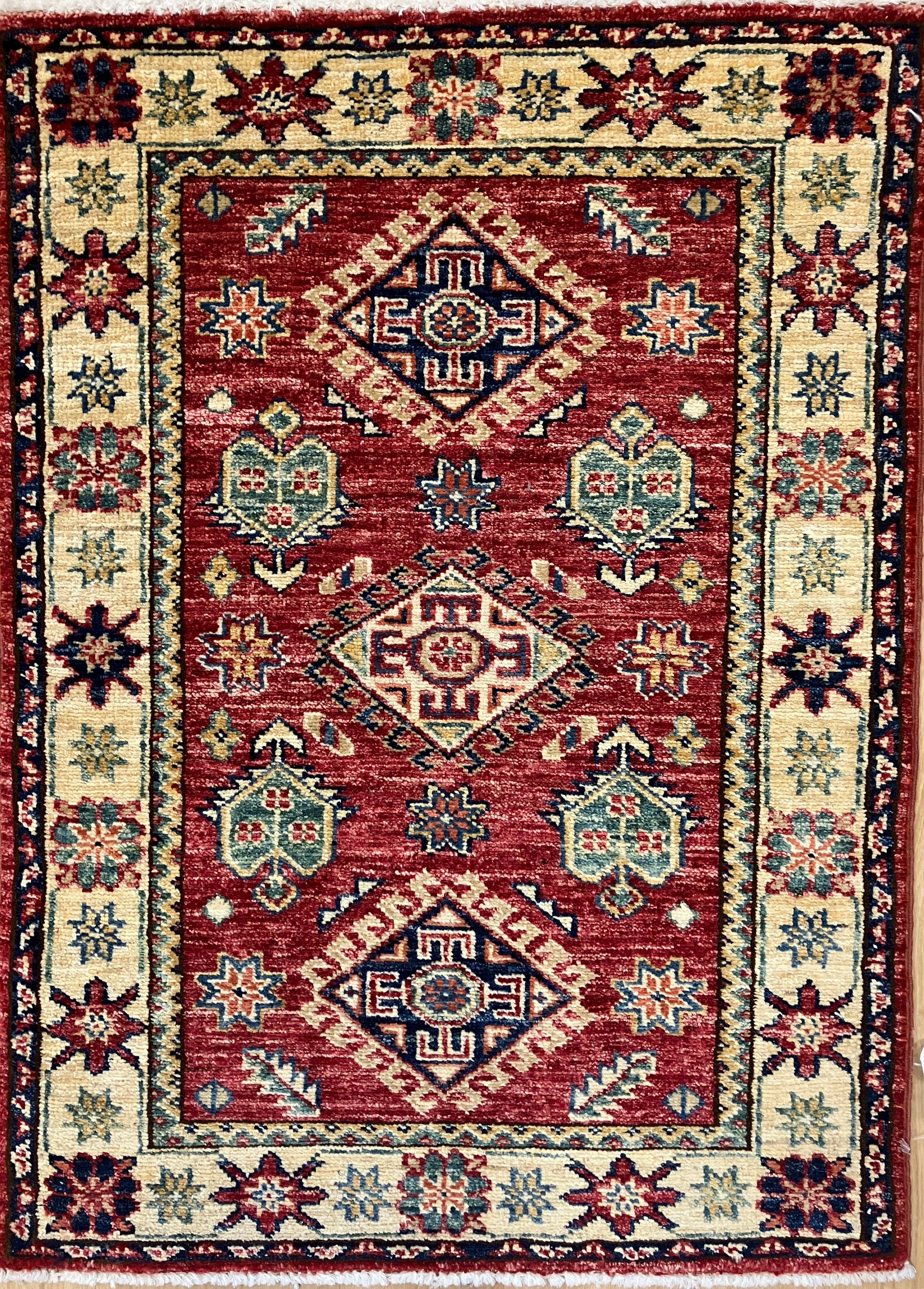 Super Kazak - 2' 03" x 3' 00" Rug - Red Multicolor - Hand Knotted Traditional Classic Wool Kazak Rug