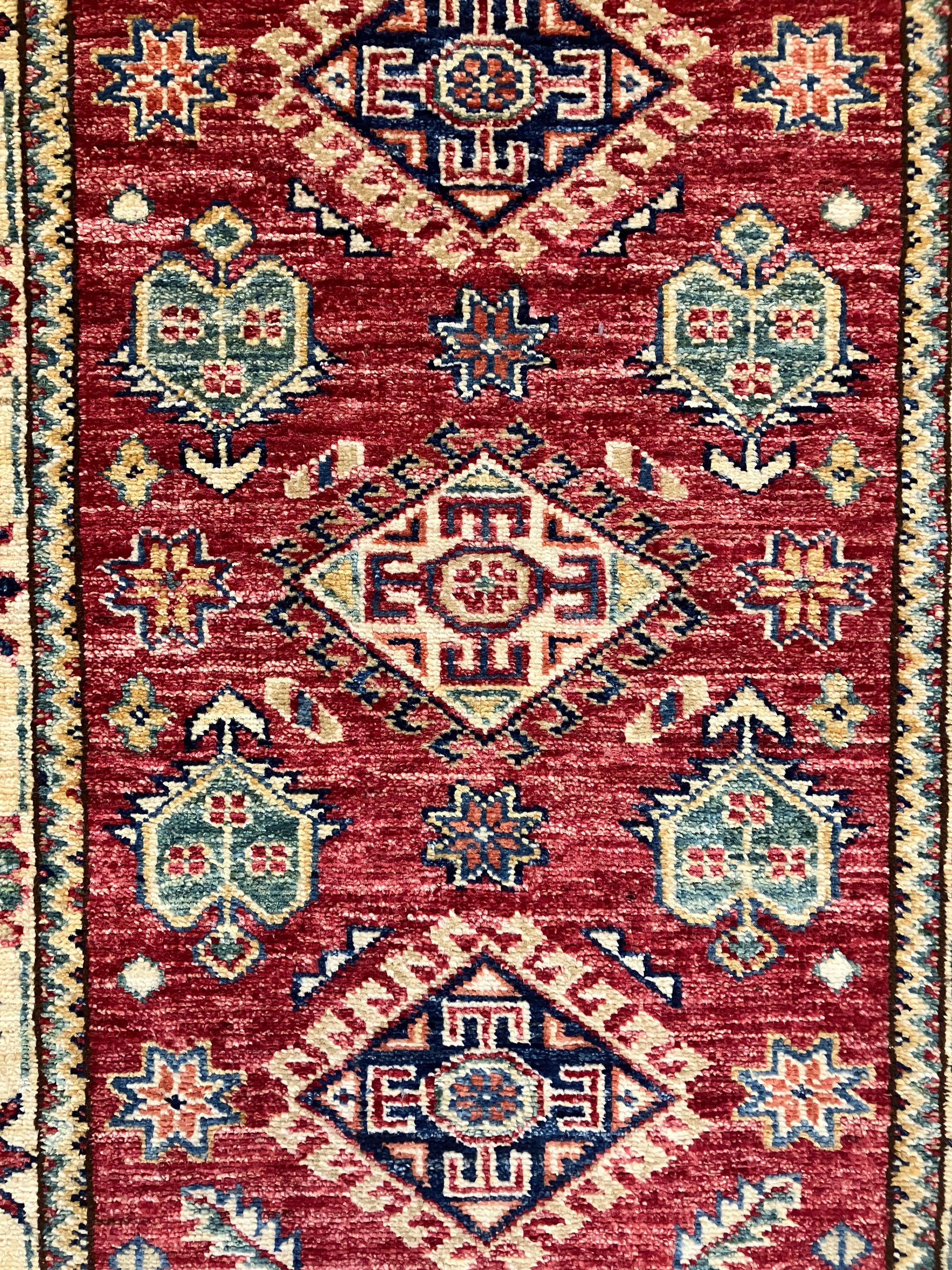 Super Kazak - 2' 03" x 3' 00" Rug - Red Multicolor - Hand Knotted Traditional Classic Wool Kazak Rug