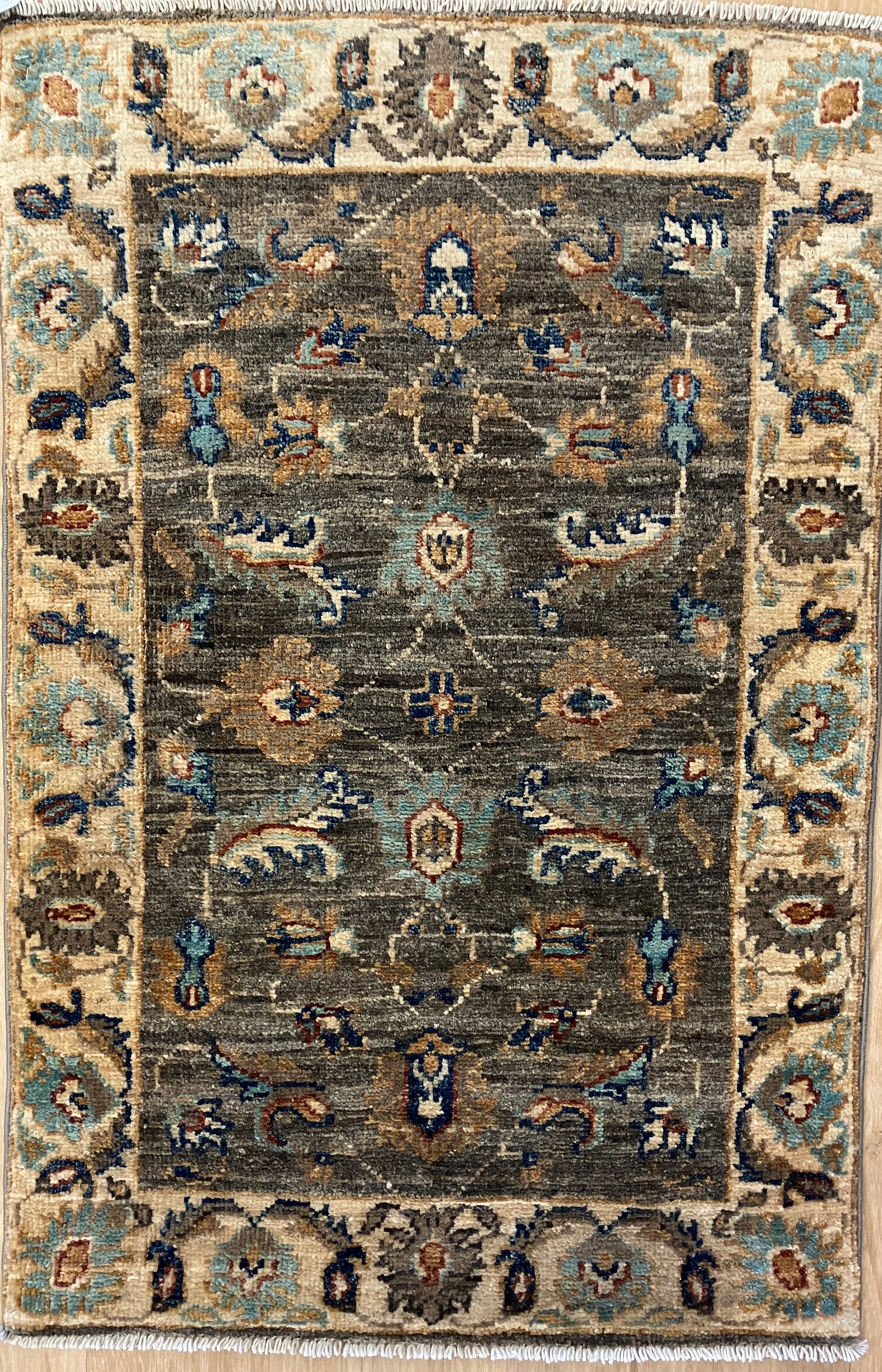 Nirvana Collection - 2' x 3' Rug - Grey Brown Blue - Hand Knotted Traditional Classic Wool Rug