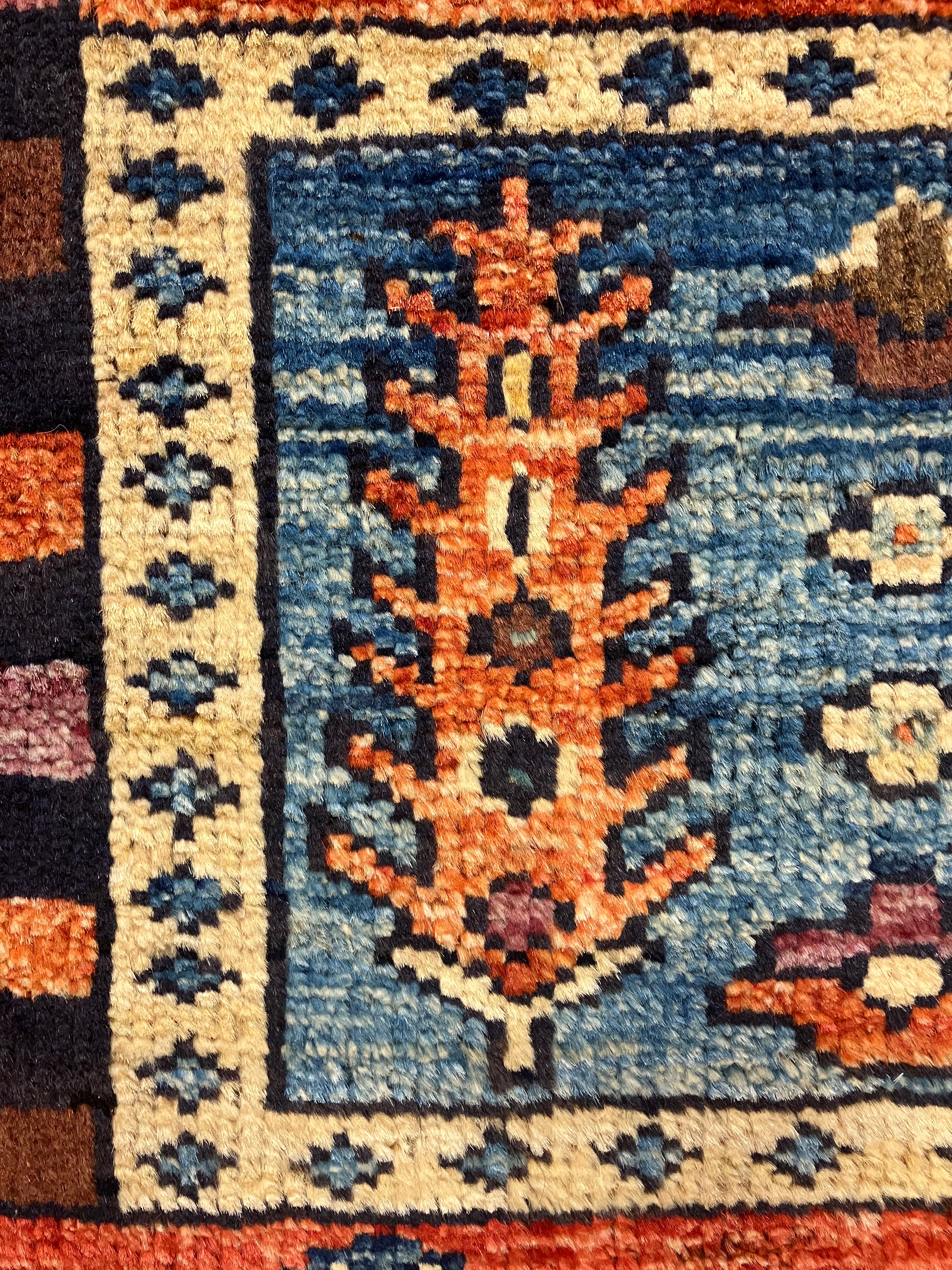 Nirvana Collection - 2' x 3' Rug - Rust & Blue Trees - Hand Knotted Traditional Classic Wool Rug