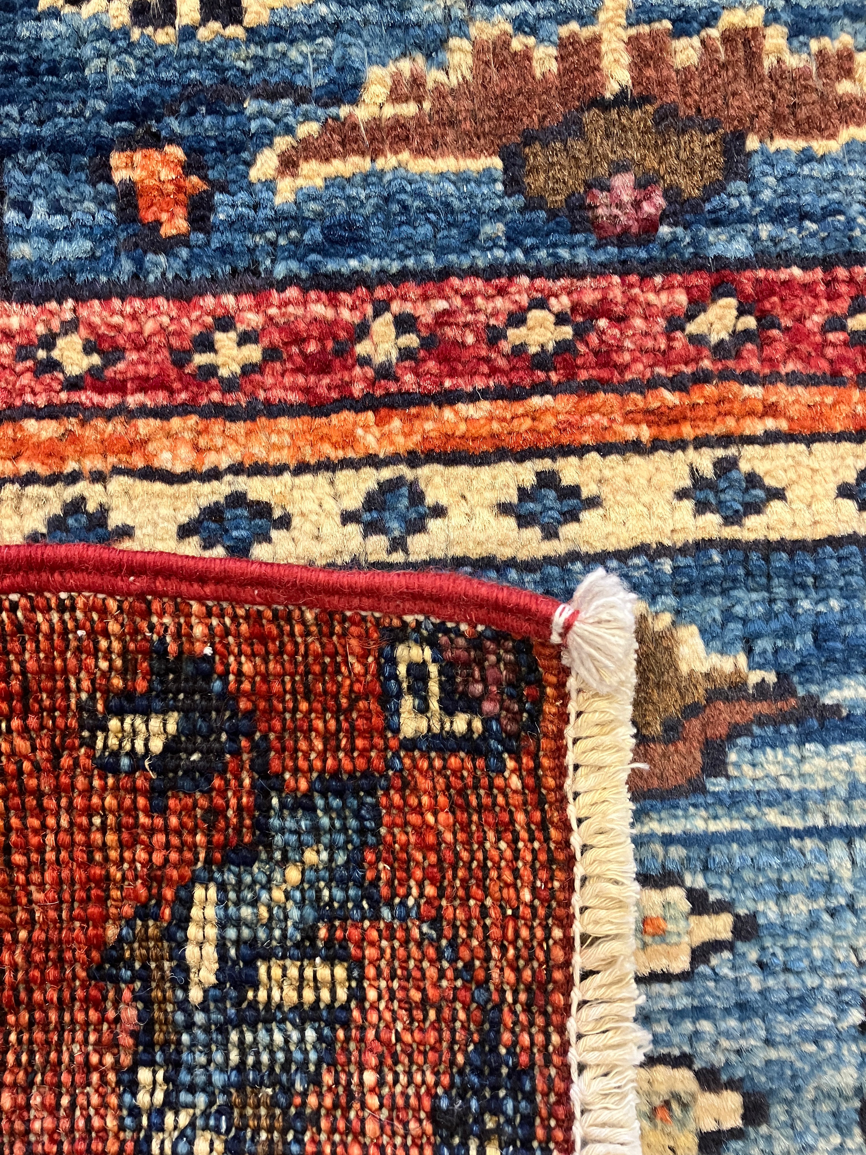Nirvana Collection - 2' x 3' Rug - Rust & Blue Trees - Hand Knotted Traditional Classic Wool Rug
