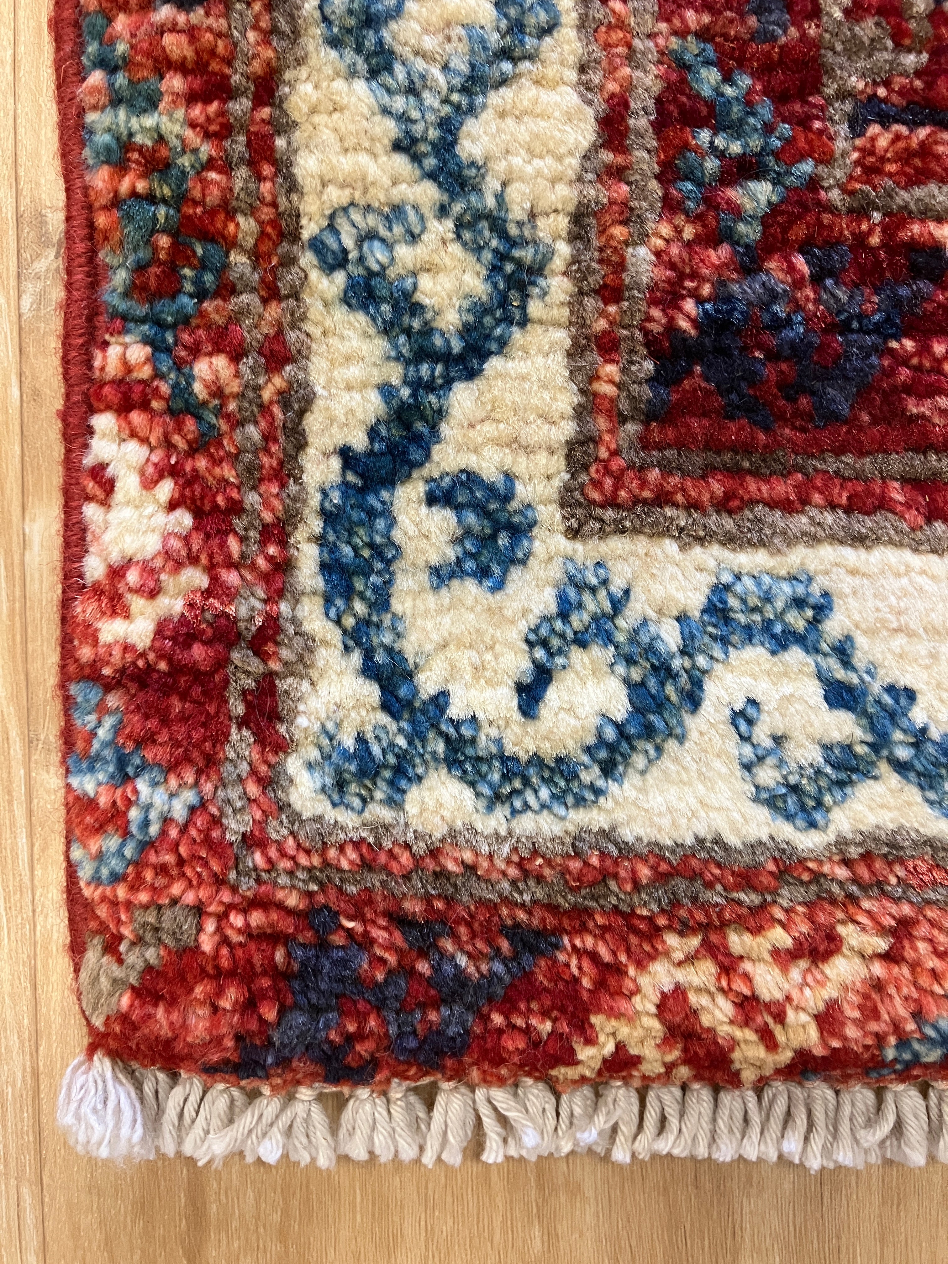 Nirvana Collection - 2' x 3' Rug - Red Rust & Blue Geometric - Hand Knotted Traditional Classic Wool Rug