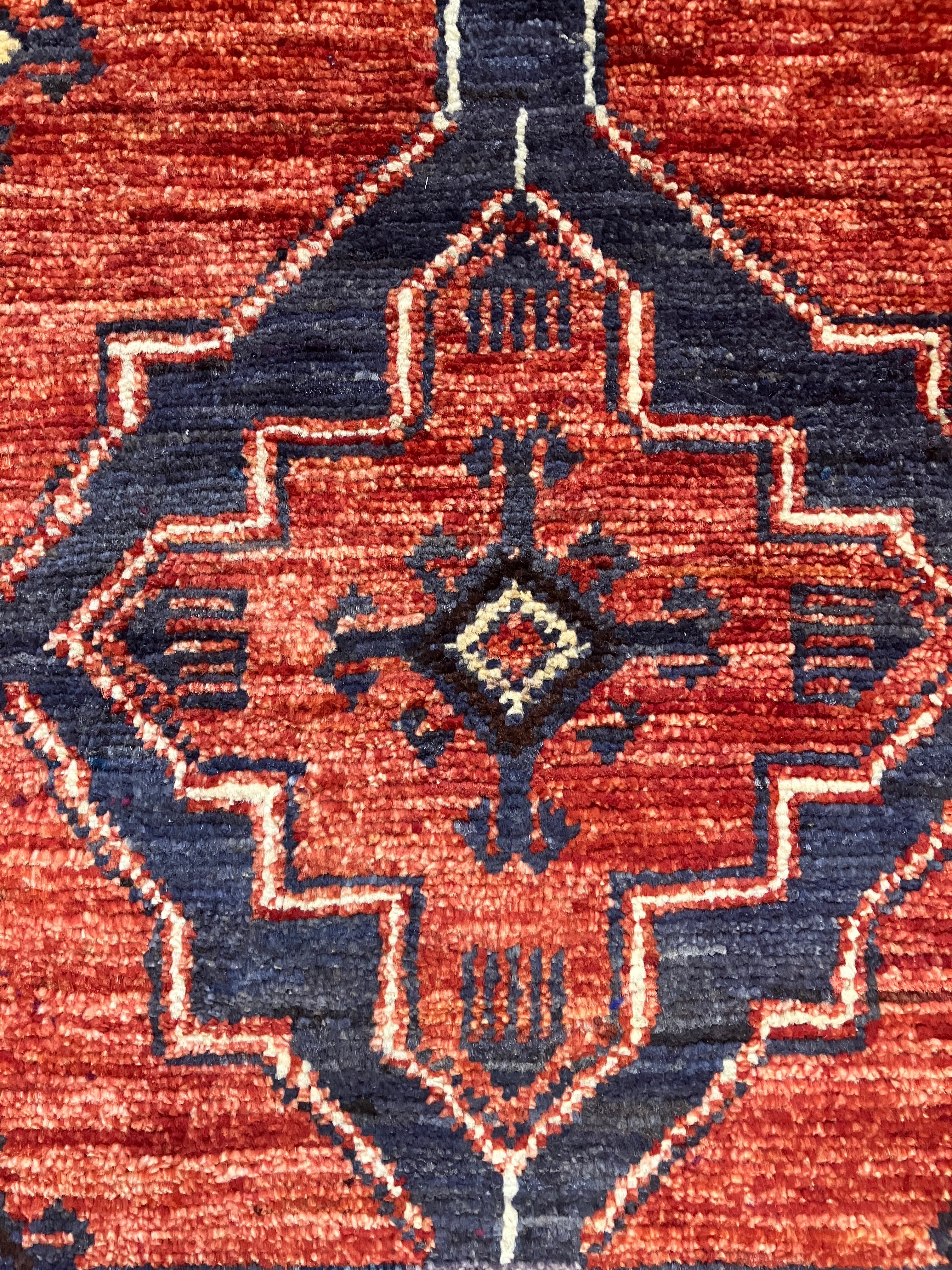 Nirvana Collection - 2' x 3' Rug - Red Rust & Blue Geometric - Hand Knotted Traditional Classic Wool Rug