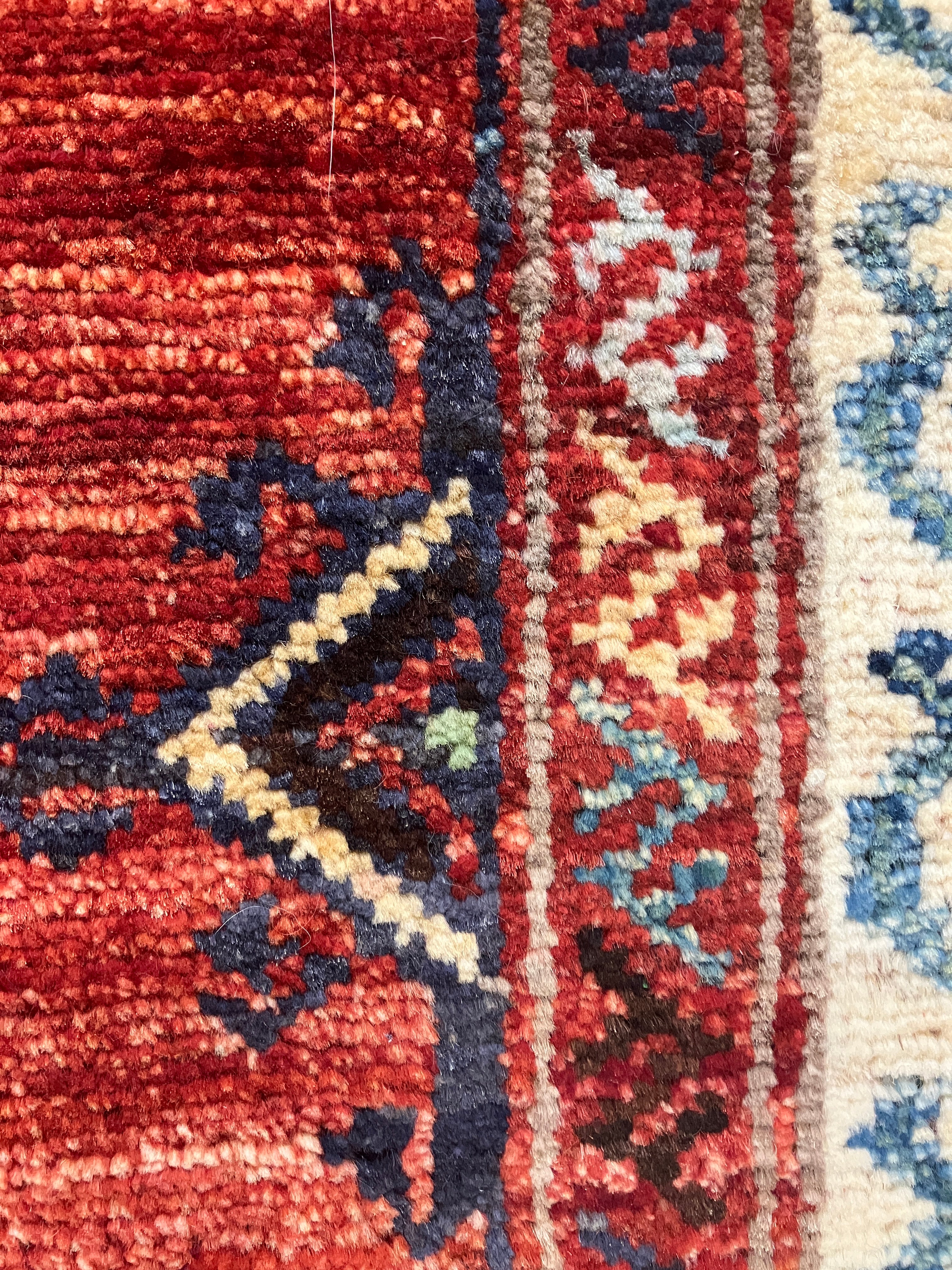 Nirvana Collection - 2' x 3' Rug - Red Rust & Blue Geometric - Hand Knotted Traditional Classic Wool Rug