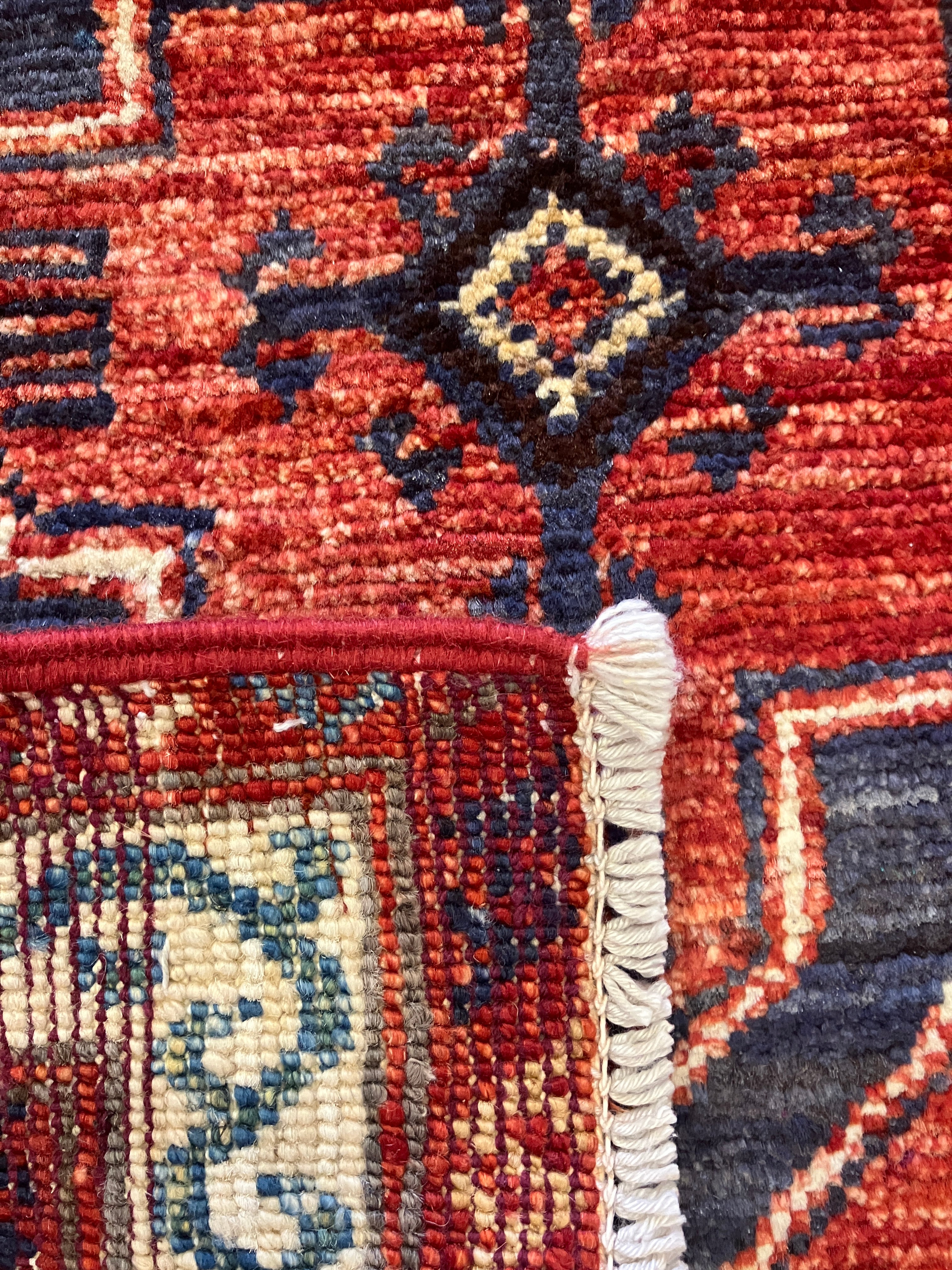 Nirvana Collection - 2' x 3' Rug - Red Rust & Blue Geometric - Hand Knotted Traditional Classic Wool Rug