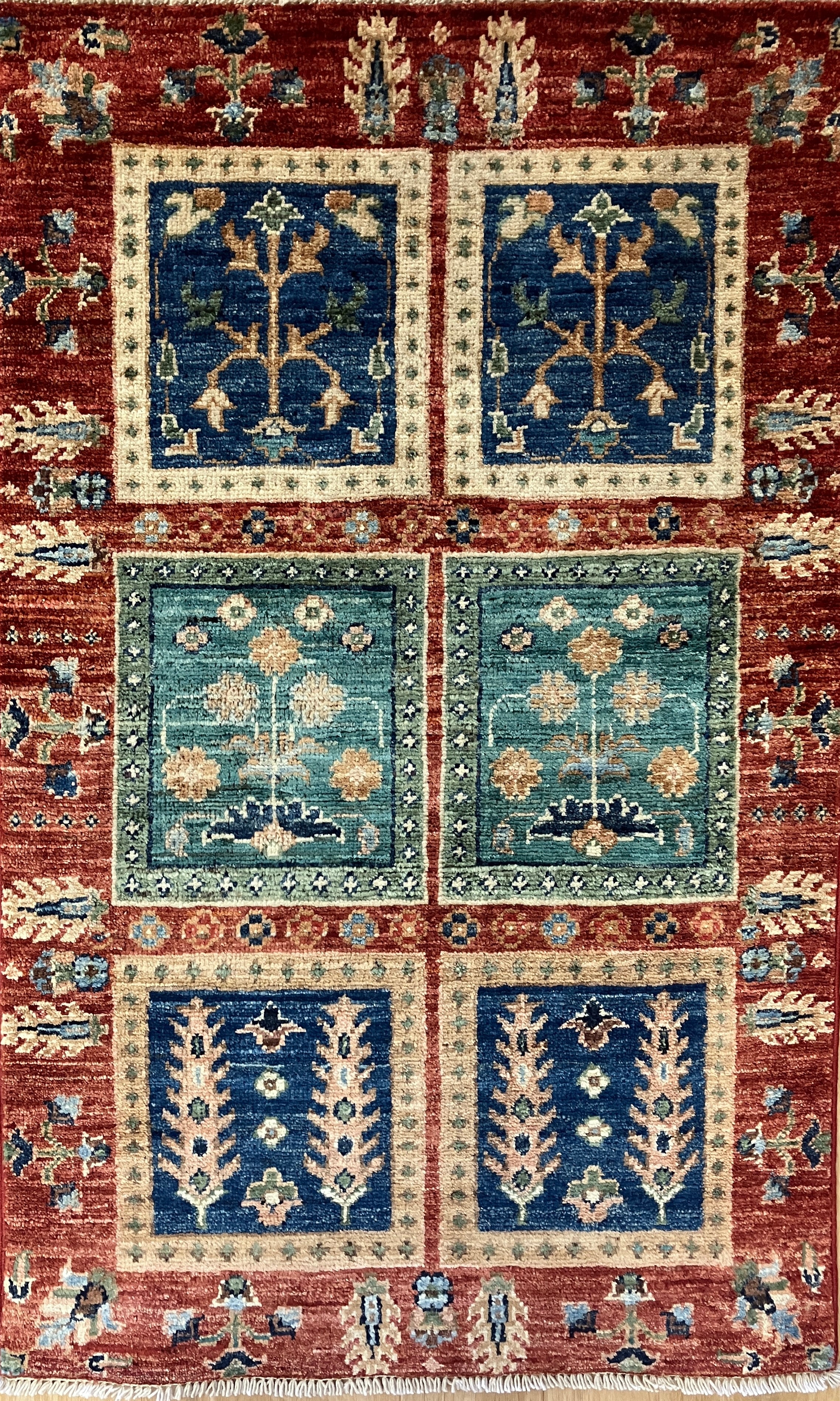 Nirvana Collection - 2' x 3' Rug - Rust Blue Teal Trees - Hand Knotted Traditional Classic Wool Rug